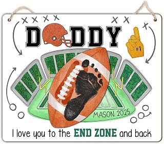 DIY Baby Football Daddy Footprints Sign, Baby Hand and Footprints Making, Unique Baby Keepsake for Dads, Baby Shower Present for New Dads, Newborn Gifts, Father's Day Love You to The End Zone