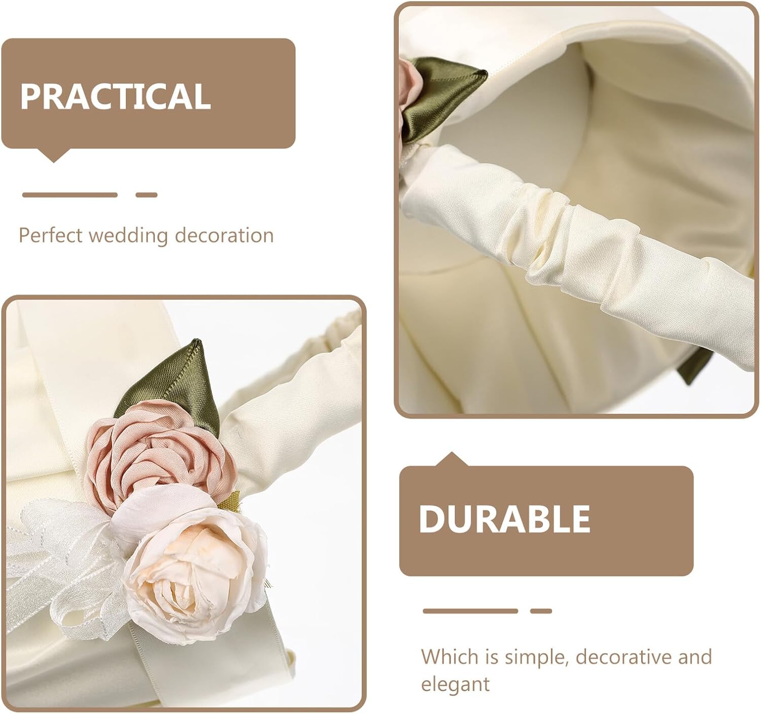 ULTECHNOVO Wedding Flower Girl Basket Satin Lace Bow Handle Decorative Basket for Ceremony Party Supplies for Wedding Celebration