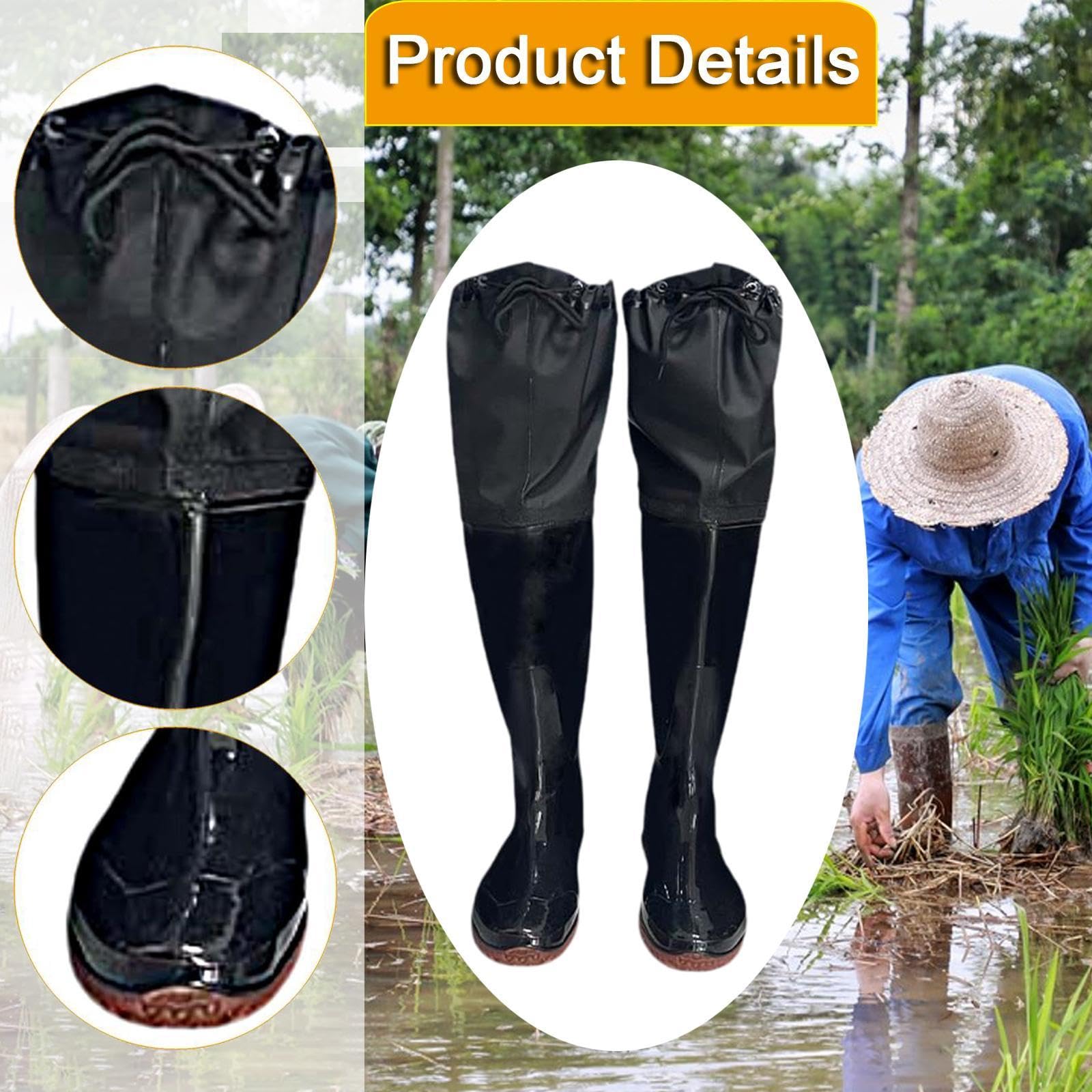 Botas de Pesca, Botas de Caña Alta, Botas, PVC, Altura 60 Cm, Botas Ligeras de Vadeo con Suela Blanda, Botas de Pesca con Calcetín, Botas de P