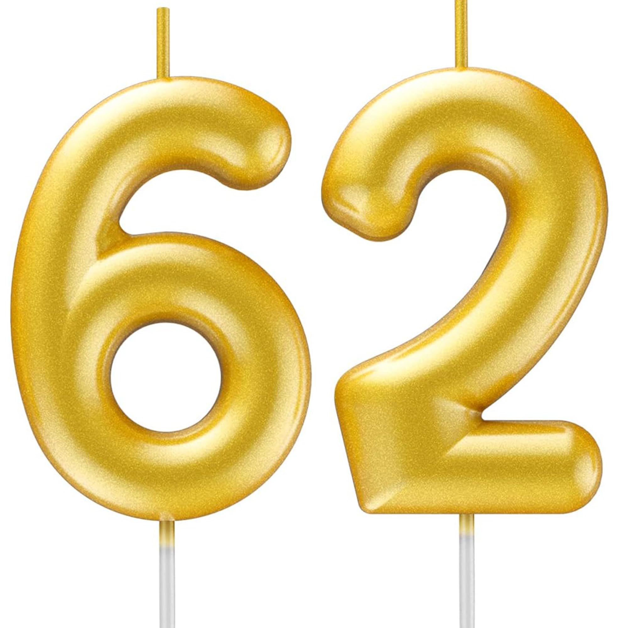 Toyventures Gold62 Gold Number Candle Happy Birthday 3D Number Candles For Birthday Cake Party Decoration Wedding Anniversary Celebration Supplies