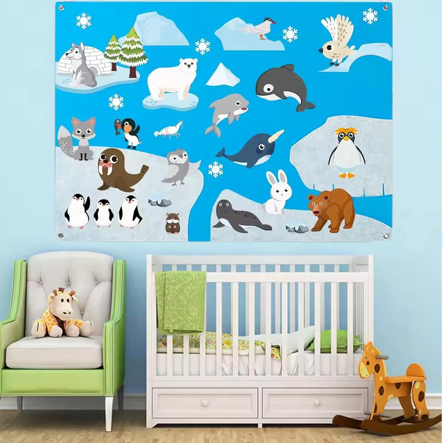 Felt Story Board Arctic-Themed 41x20 Felt Board for Toddlers with Grommet Educational Imaginative Cartoon for Home, Pr