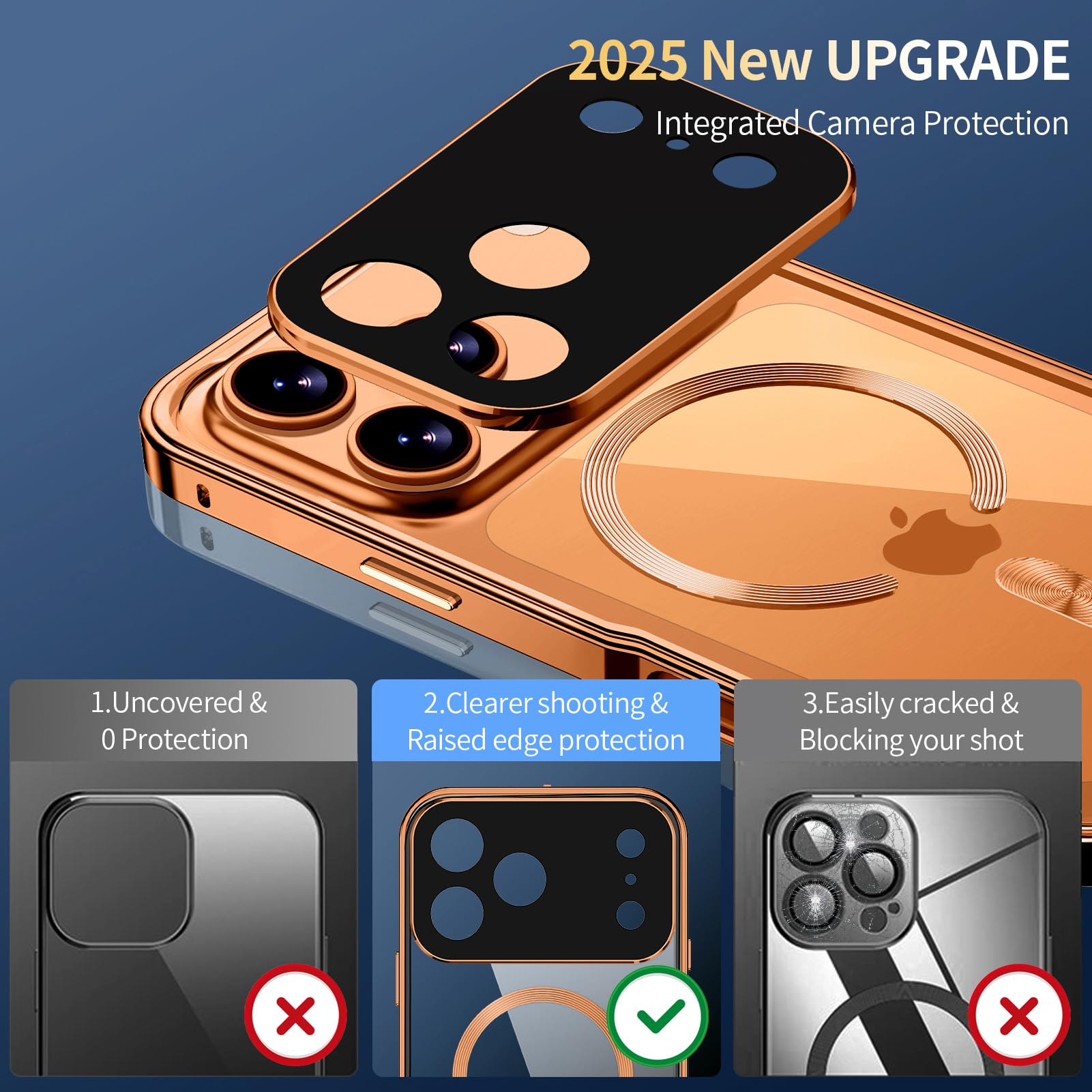 Metalen cd-ring en veiligheidsslot: 360 graden magnetische beschermhoes voor iPhone 17 Pro, geïntegreerde lensbescherming, met geïntegreerd 9H-glazen display, kosmisch oranje