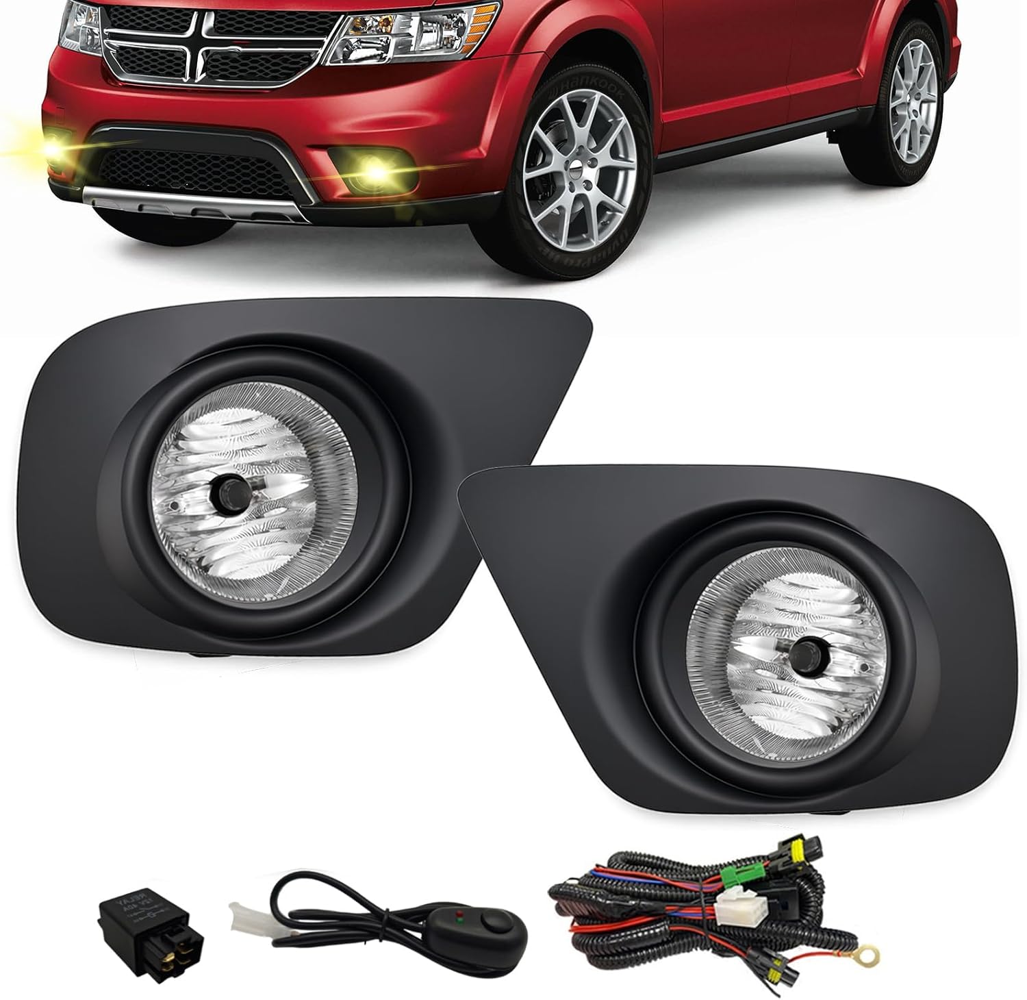 WILD BEAR Fog Lights Compatible With 2011-2019 Journey Fog Lamps With Switch and Wiring Kit