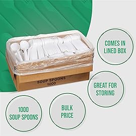 1,000 Plastic Disposable Soup Spoons Bulk White Medium Weight Disposable Silverware Plastic Cutlery Spoons