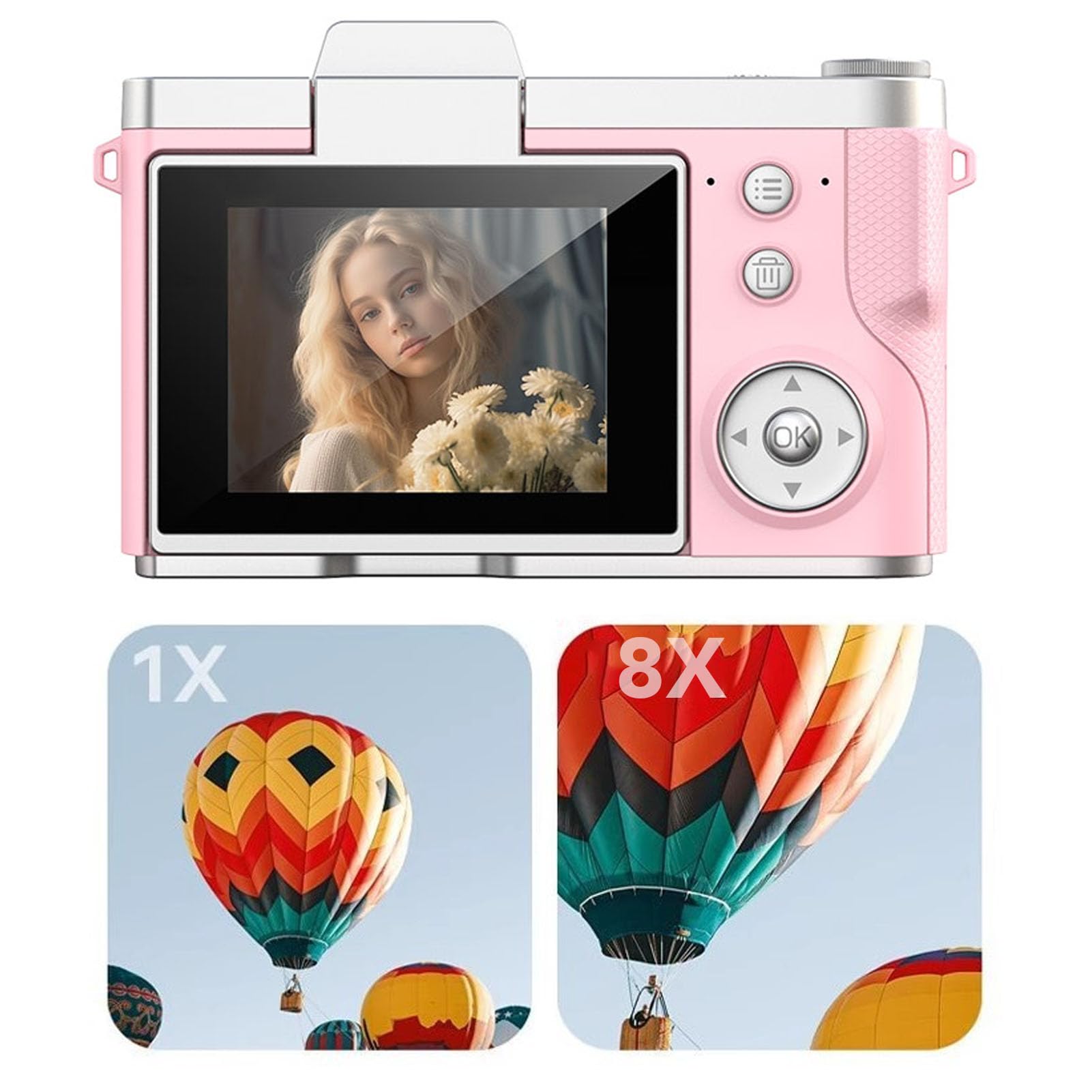 Fotocamera Digitale, Fotocamera per Vlogging con Zoom Digitale 8X, Video Ultra HD 1080P da 48 MP, Mirrorless con Schermo Ribaltabile da 2,4 Pollici Messa a Fuoco Automatica, Anti-vibrazione