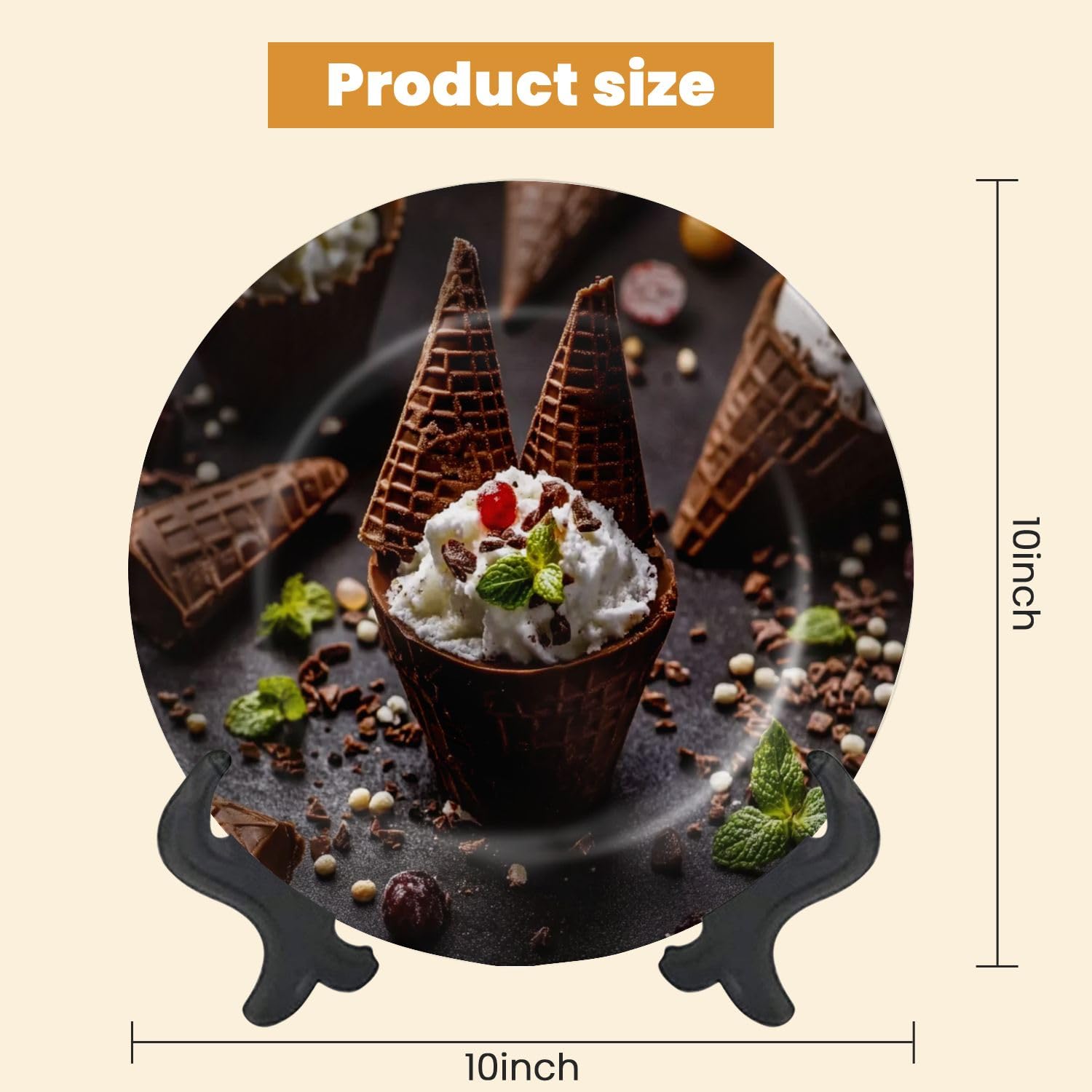 Decorative Plates for Display Chocolate ice cream spring flowers Gift Plates Ceramic Collections Plates Hanging Artwork for Living Dining Room Kitchen Souvenir