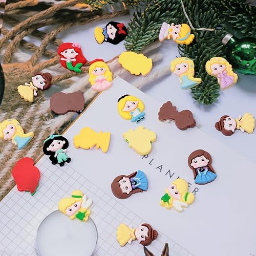 Miniatura 4 de Honbay 44 dijes de resina con parte trasera plana de princesas de dibujos animados, lindos encantos de limo para niñas, adornos de resina de sirena,