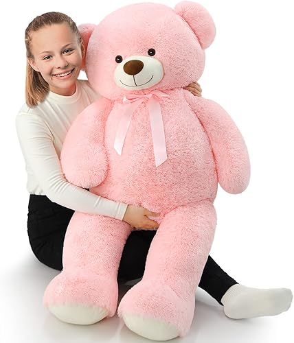 Miniatura 7 de Tezituor Oso de peluche gigante de 52 pulgadas, oso de peluche grande rosa para novia, niños, oso grande de tamaño real, regalo para el día de San