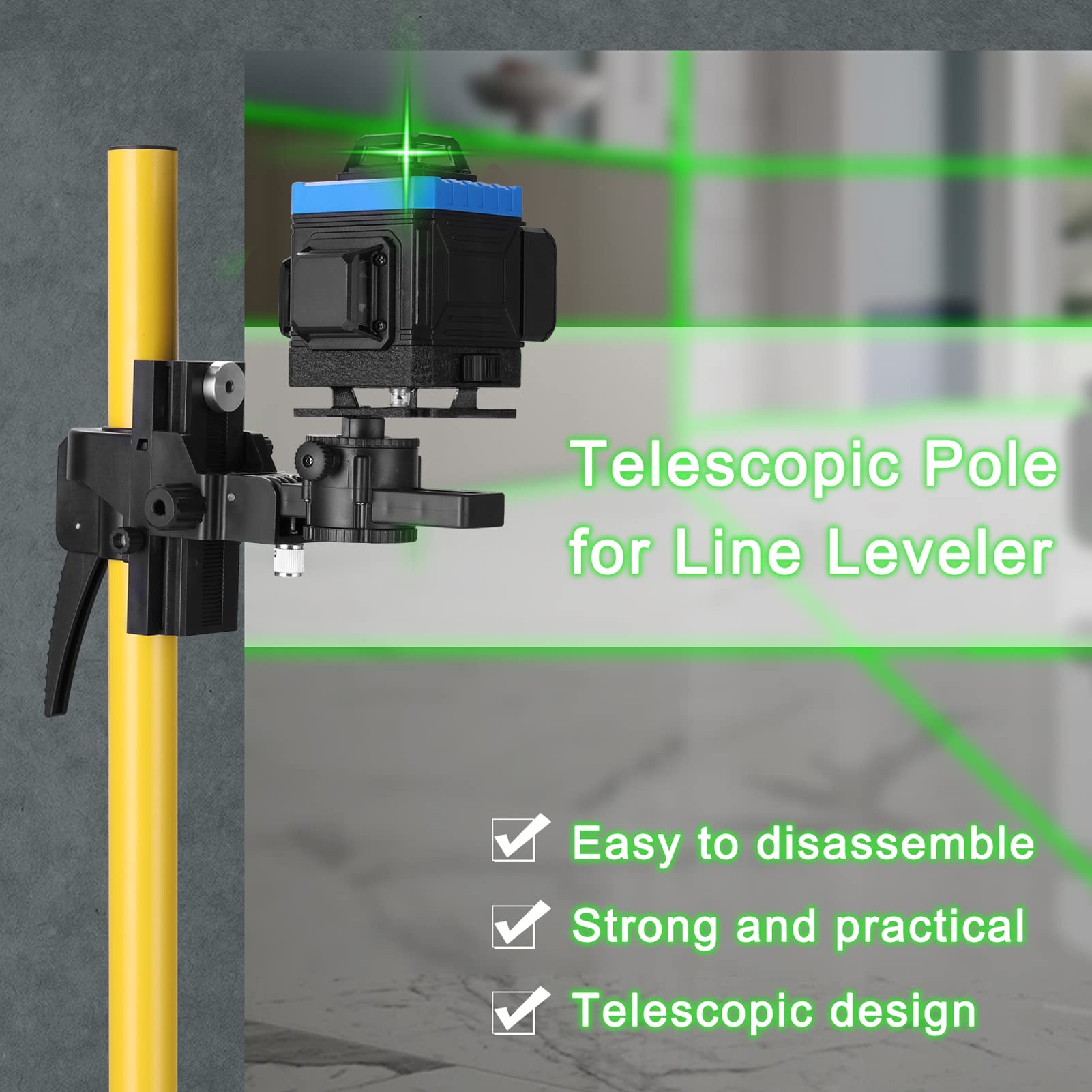 Max 4.2 m di altezza Regolabile in altezza Livellatore di linea Barra di supporto Staffa telescopica per palo 1/4 '' Filo di sollevamento Estendi supporto per livello laser