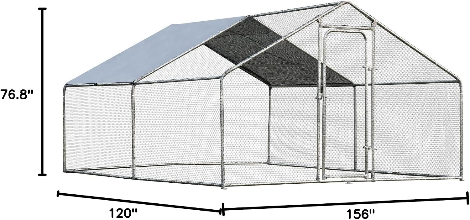 PETSITE Large Metal Chicken Coop, Walk-in Poultry Cage Hen Run House, Spire Shaped Duck Pen with Water-Proof Cover for Outdoor Backyard Farm Use