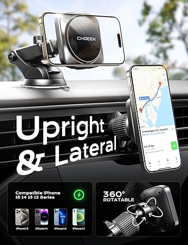 Miniatura 8 de CHGeek Cargador de coche Magsafe de 15 W, cargador de coche inalámbrico, soporte magnético para teléfono para iPhone 16 15 14 13 Magsafe Case,