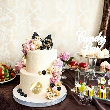 30Pcs Ball Cake Toppers, Black and Gold Cake Decorations
