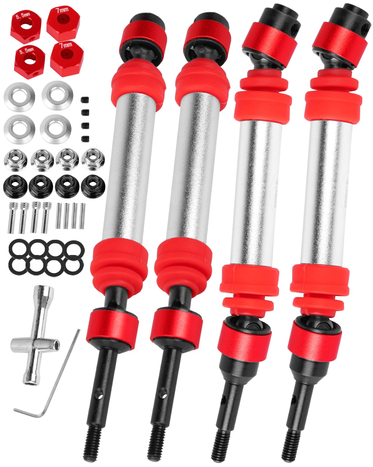 RCHuiWow Driveshafts CVD Upgrades Part for 1/10 Slash 4WD(vxl),Rustler 4WD(vxl),Stampede 4WD(vxl),Hard Steel Front Rear RC Axles Drive Shafts Hops Up,4pcs,Red