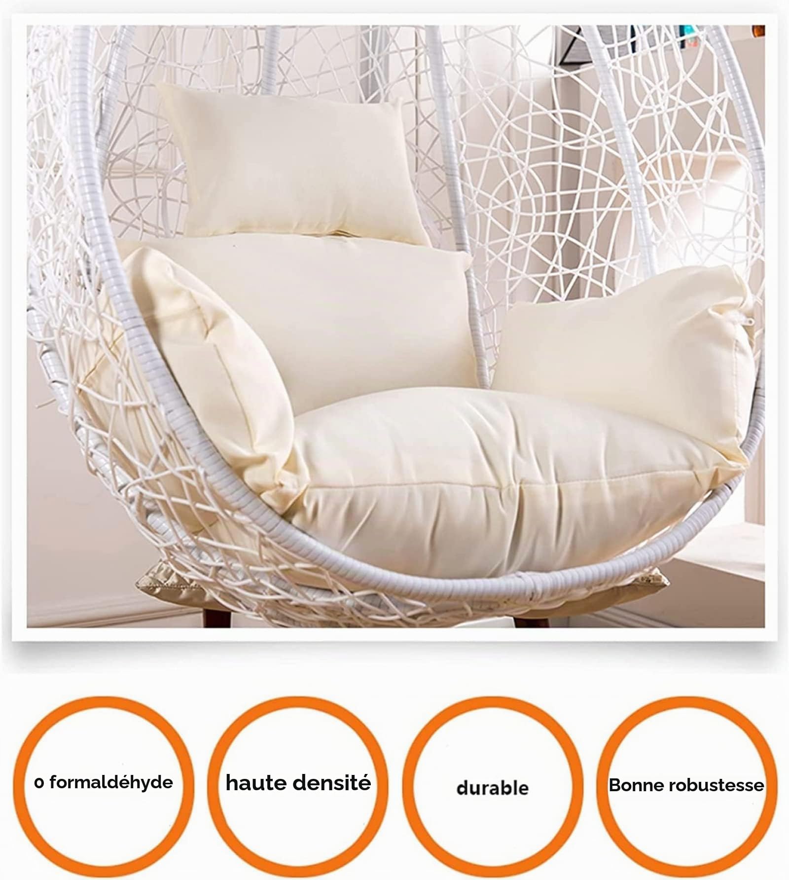 Coussin de Rechange pour Chaise à Panier Suspendu - Imperméable - pour terrasse, Jardin (sans Rembourrage) (Gris)