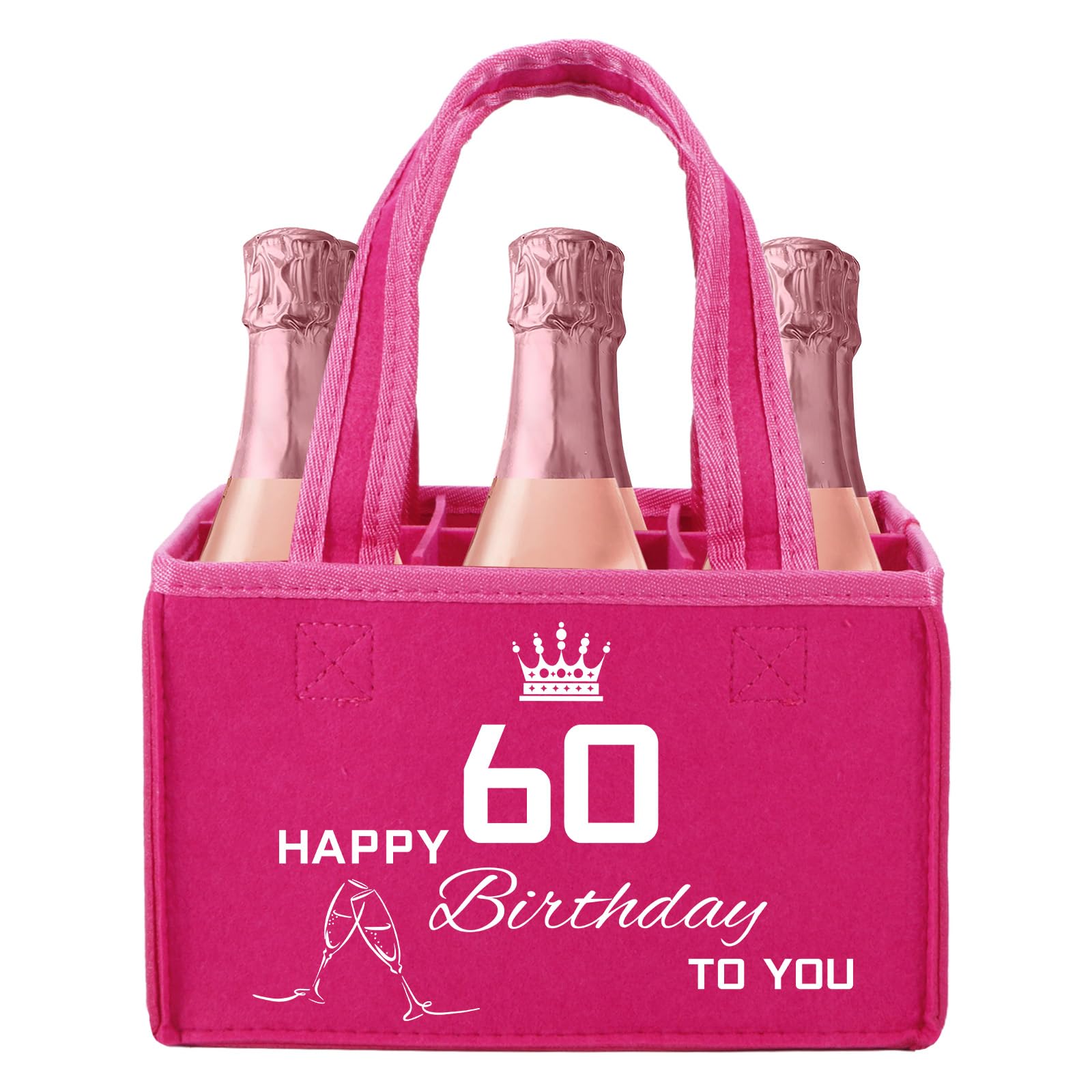 Flaschentasche zum 60 Geburtstag Frau - Geschenke zum 60 Geburtstag Frauen Geschenk, Lustige Einkaufstasche, Happy Birthday für Frau, Freundin, Schwester, Bierträger für Bierliebhaber (24x15x15 cm)