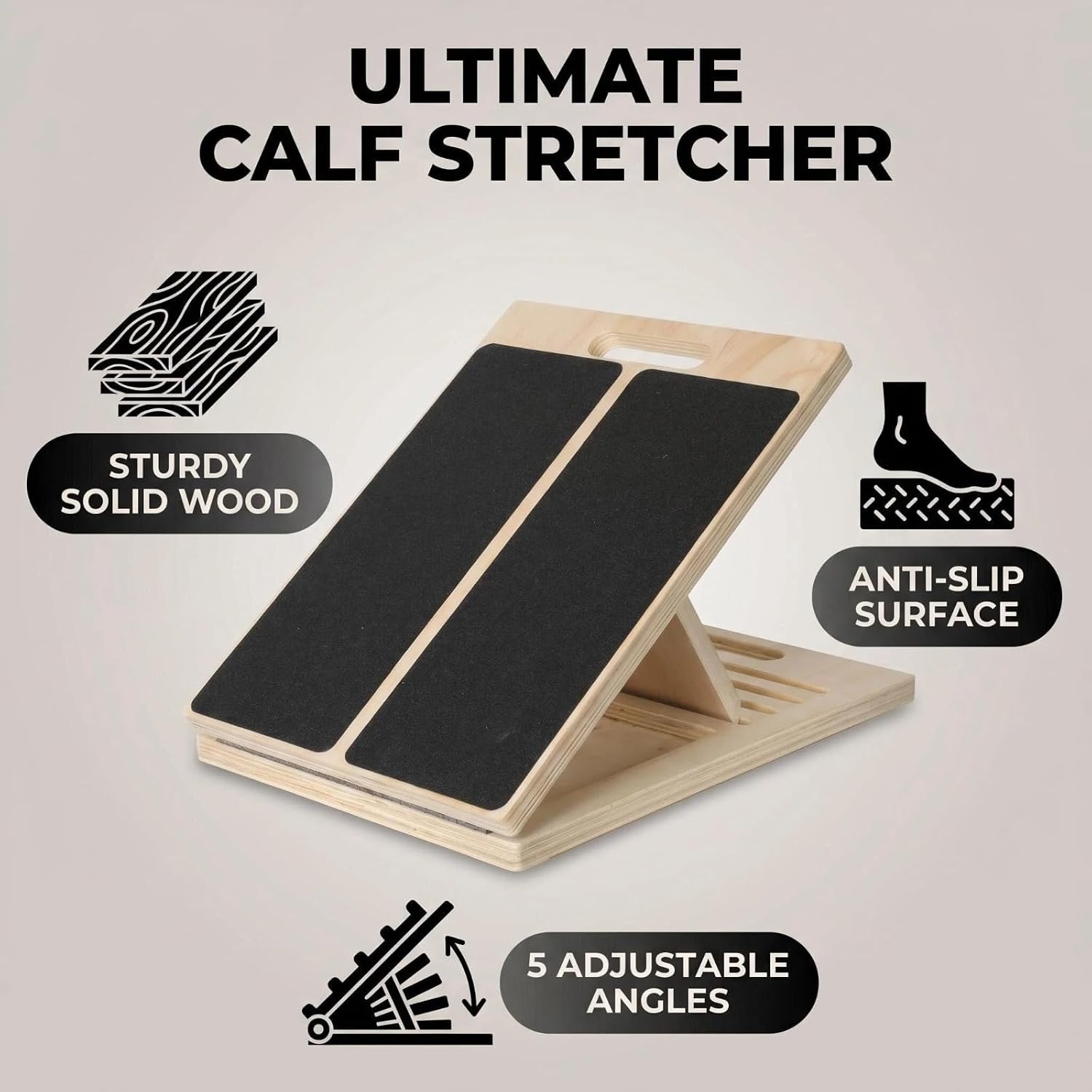 Adjustable Wooden Slant Board for Calf Stretching, 5-Angle Foldable Incline Board for Squats, Yoga and Physical Therapy, Non-Slip Surface, Home Gym Office Fitness Equipment