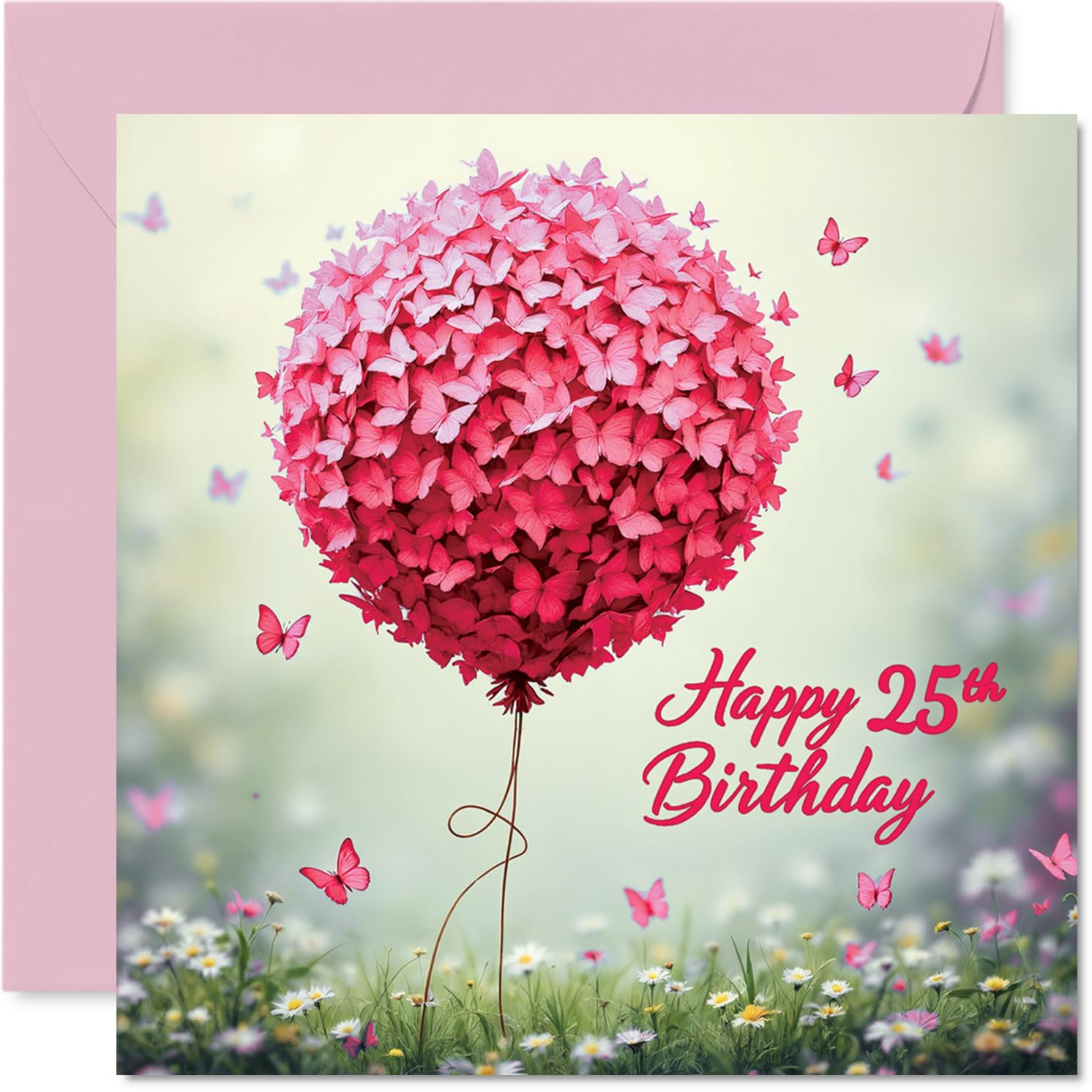 25th Birthday Cards for Women, Pink Butterfly Balloon