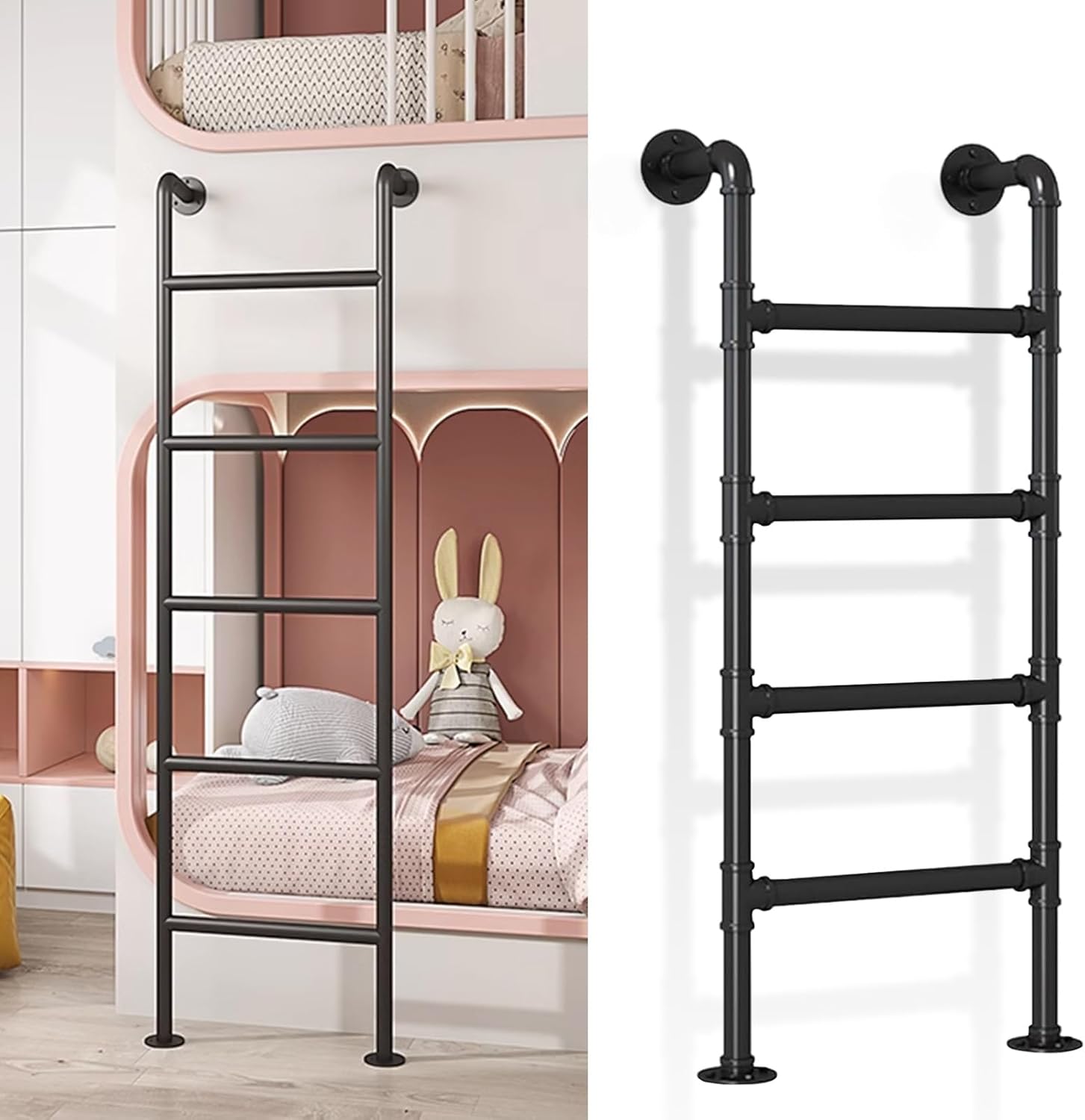 Heavy Duty Attic Stairs Basement Egress Ladders Loads 330lbs Black Wrought Iron Emergency Fire Climbing Ladder - 100cm-300cm Tall Bed Climb Step Ladder - Customizable Size(180cm/71