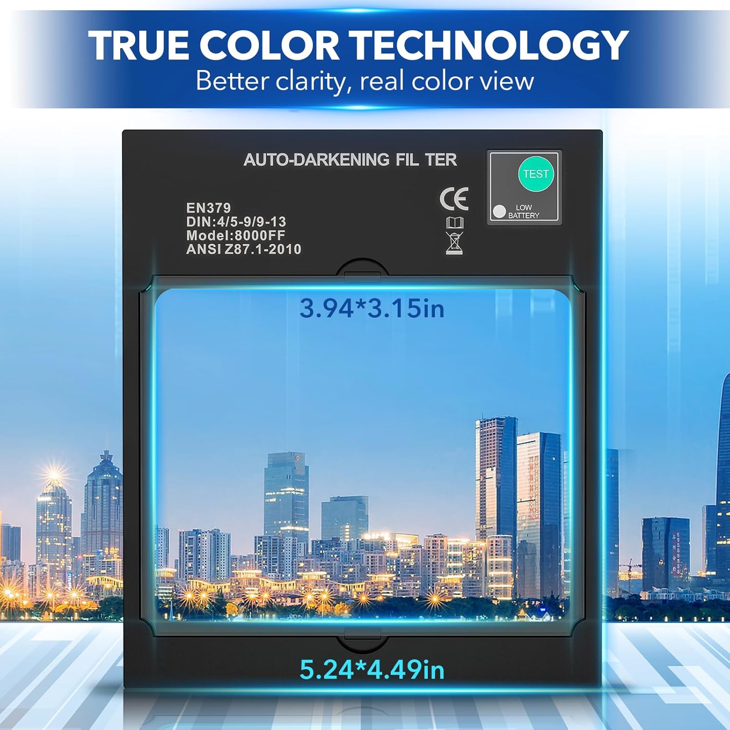 TRQWH Panoramic View Welding Helmet & Auto Darkening Welding Lens 4.49 * 5.24in Large View Solar True Color Filter