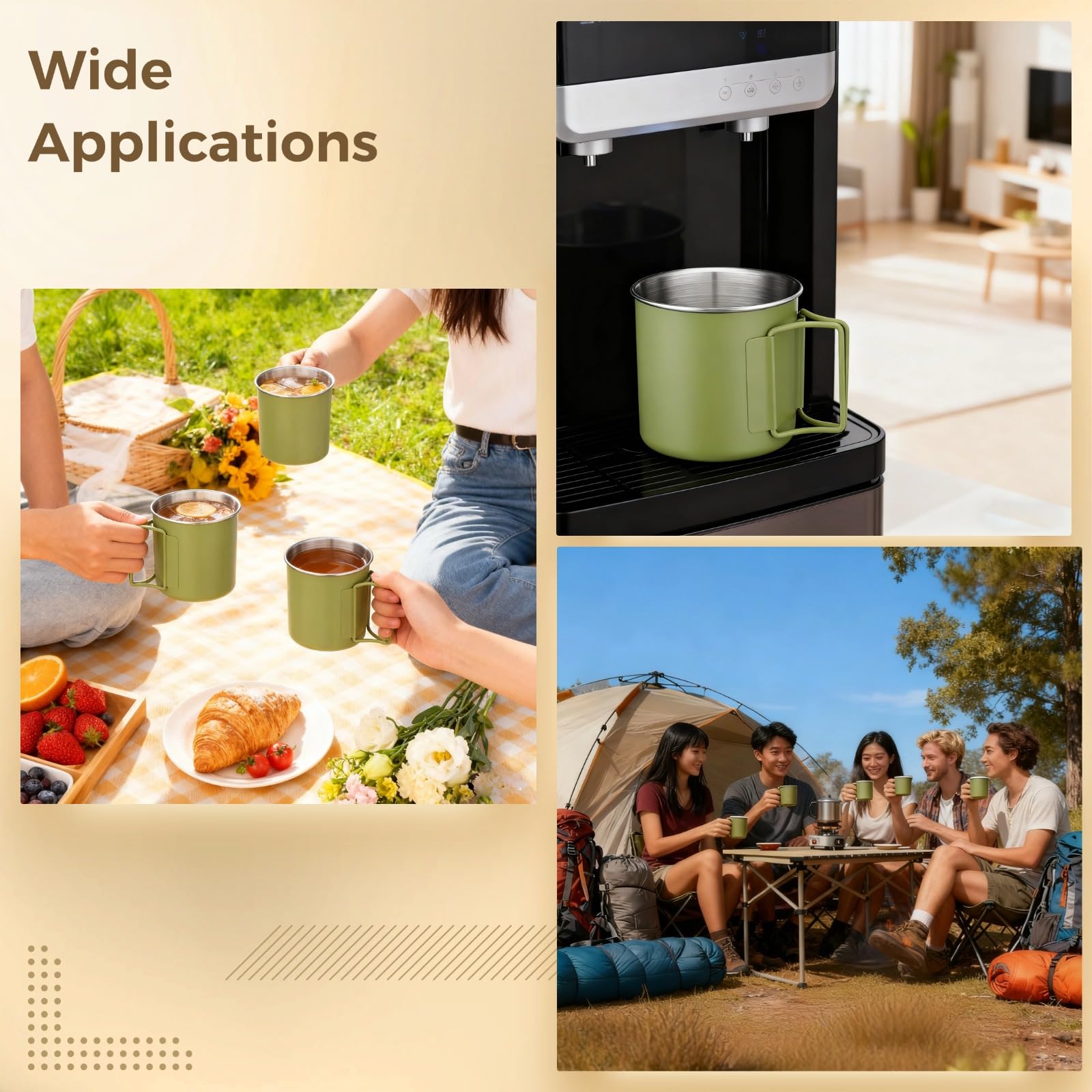 4 Stk. Campingbecher-Set, 8,5 oz Edelstahlbecher aus 304 Edelstahl, tragbare Outdoor-Campingbecher, Becher für Backpacking, leicht zu reinigen, mit glattem Rand, kompakt für Reisen, Matcha Grün