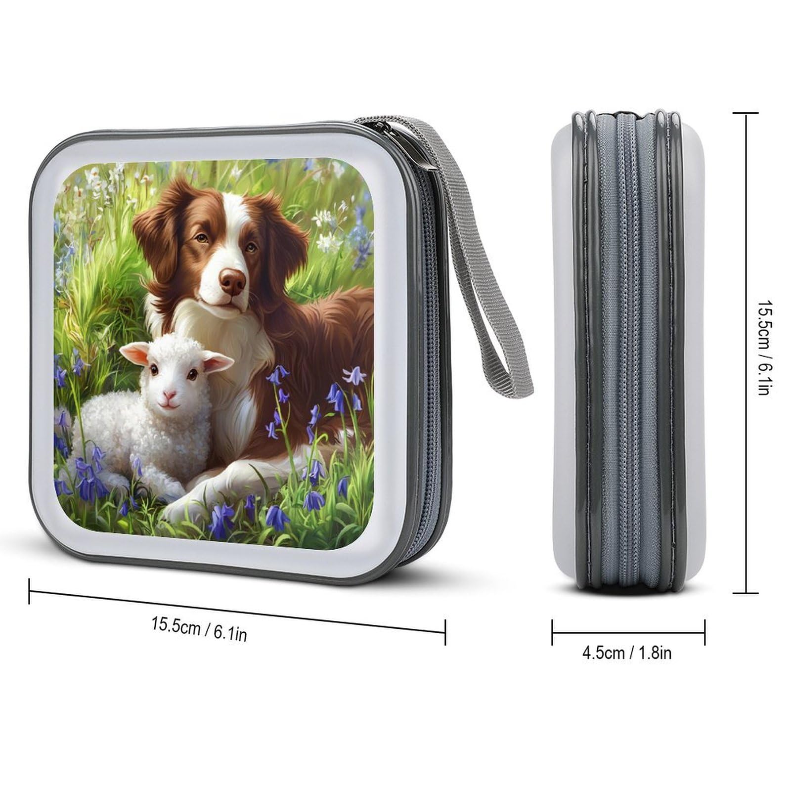 Border Collie Dog Sheep CD Case Plastic DVD Case Holder Wallet Disc Storage Organizer for Car Travel