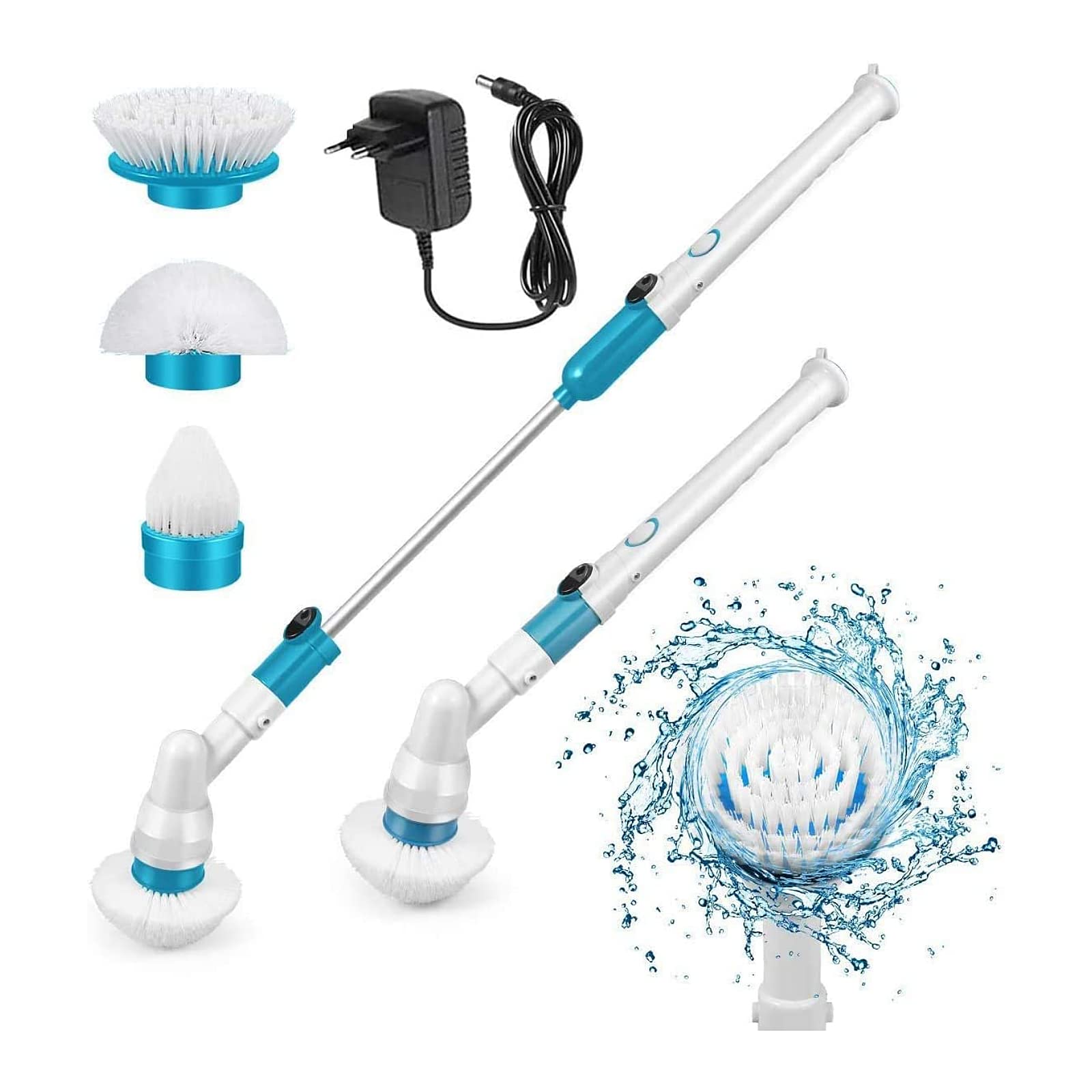 Electric Cleaning Brush,Electric Spin Scrubber Adjustable Extension Handle Spin Scrubber with 3 Rotating Brush Heads Rechargeable Cleaning Brush,Tile Scrubber Power Scrubber for Bathroom,Kitchen