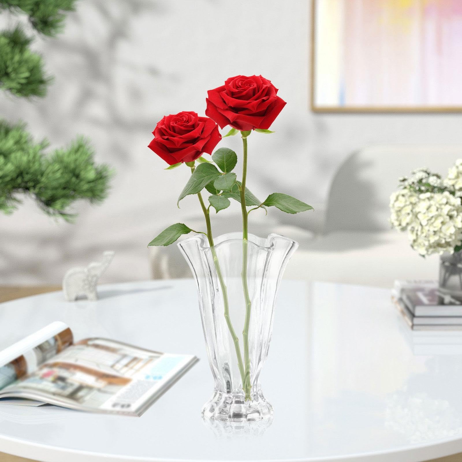 Dicunoy Set di 2 vasi da fiori in vetro, 24,1 cm, grandi vasi da fiori per soggiorno, vaso decorativo moderno trasparente per centrotavola, vasi cilindrici alti in cristallo per casa, matrimonio, 25