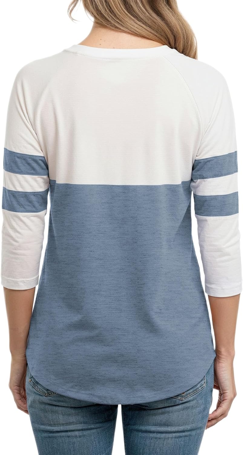 Decrum 3/4 Length Sleeve Womens Tops - Trendy Casual V Neck Raglan Sleeve Baseball Shirt Women - Image 3