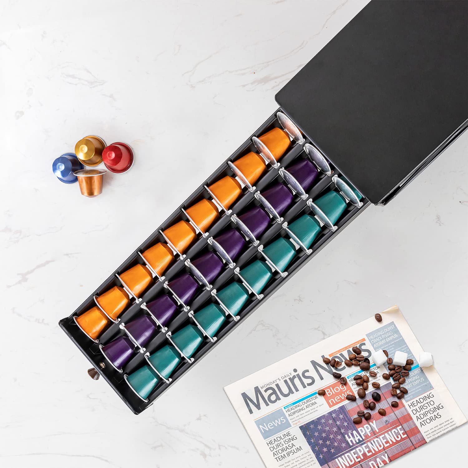 Uchwyt na kapsułki do kawy, do przechowywania, kompatybilny z Nespresso Originaline, organizer na blat kuchenny do biura (150 kapsułek-5 poziomów)