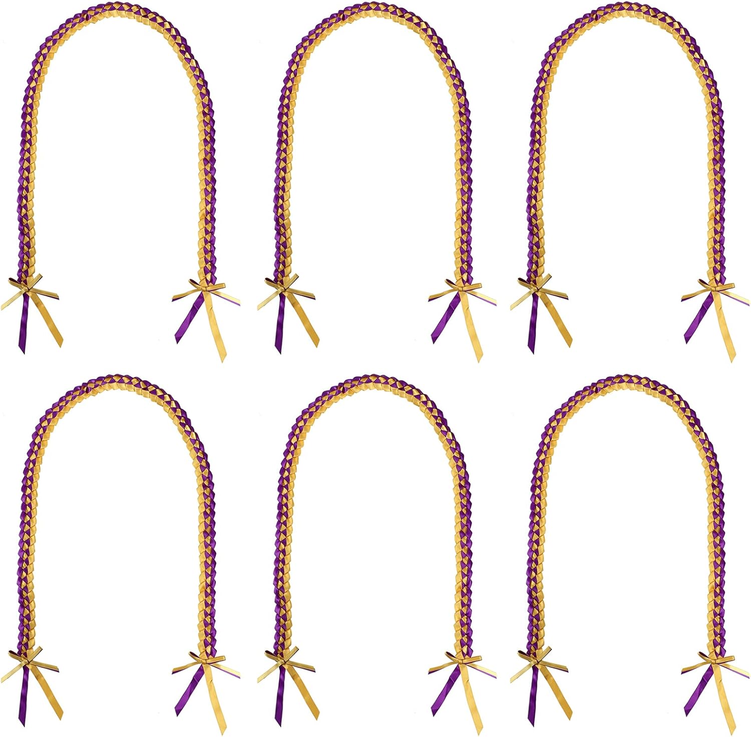 6 Pcs Graduation Leis Handmade Braided Ribbon Necklace for High School College Bulk Grad Accessories (Green and Gold)