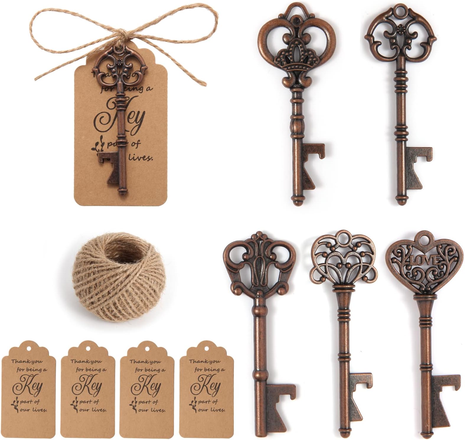 WODEGIFT 50 PCS Key Bottle Openers,Vintage Skeleton Key Bottle Openers for Wedding Favors,Wedding Party Gifts Souvenirs Decorations for Guests Bridal Shower Favors Bulk (Red copper)