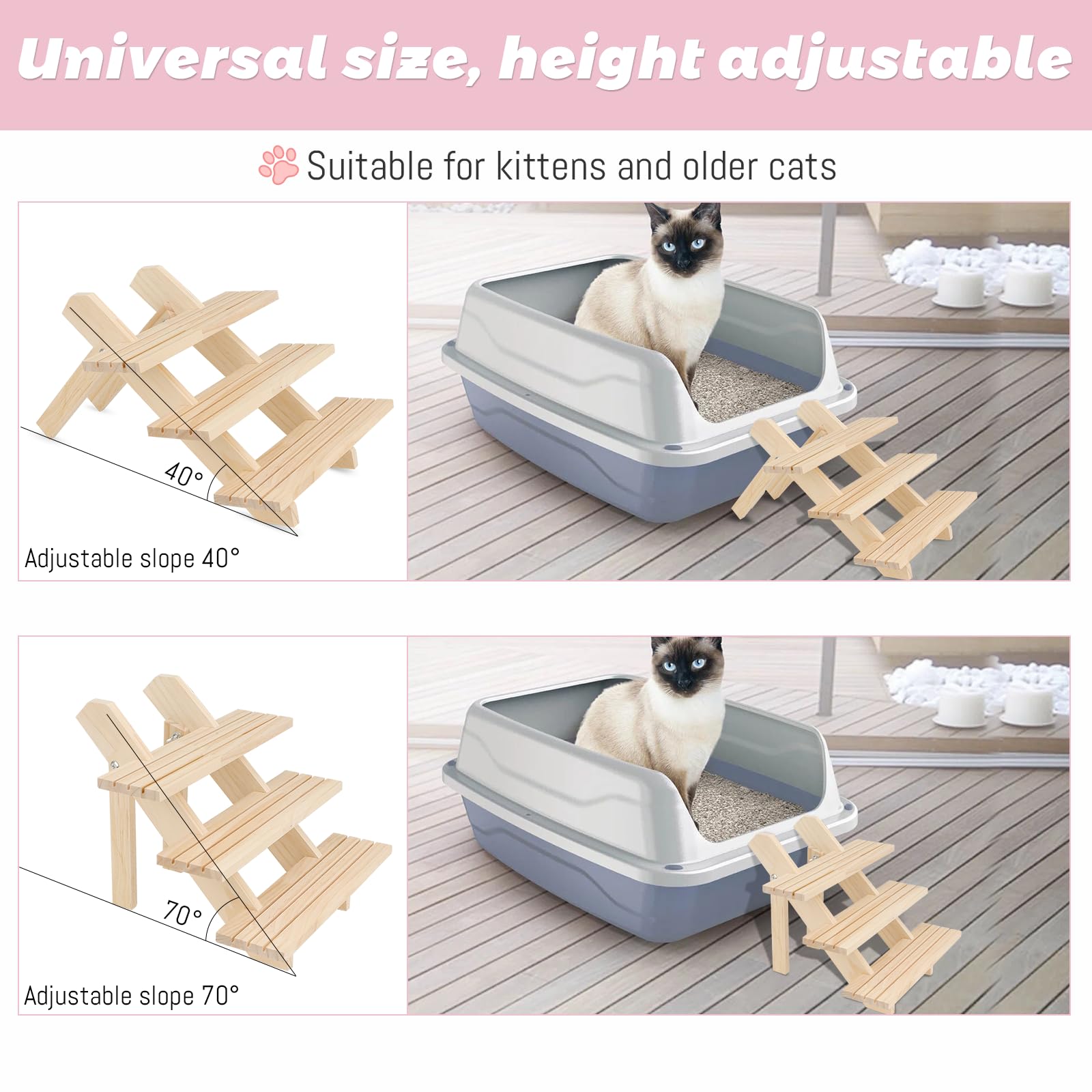 Cat Litter Box Ramp – Step With Non-Slip Surface For Elderly, Small Or Injured Cats (Fits Automatic Boxes, White)