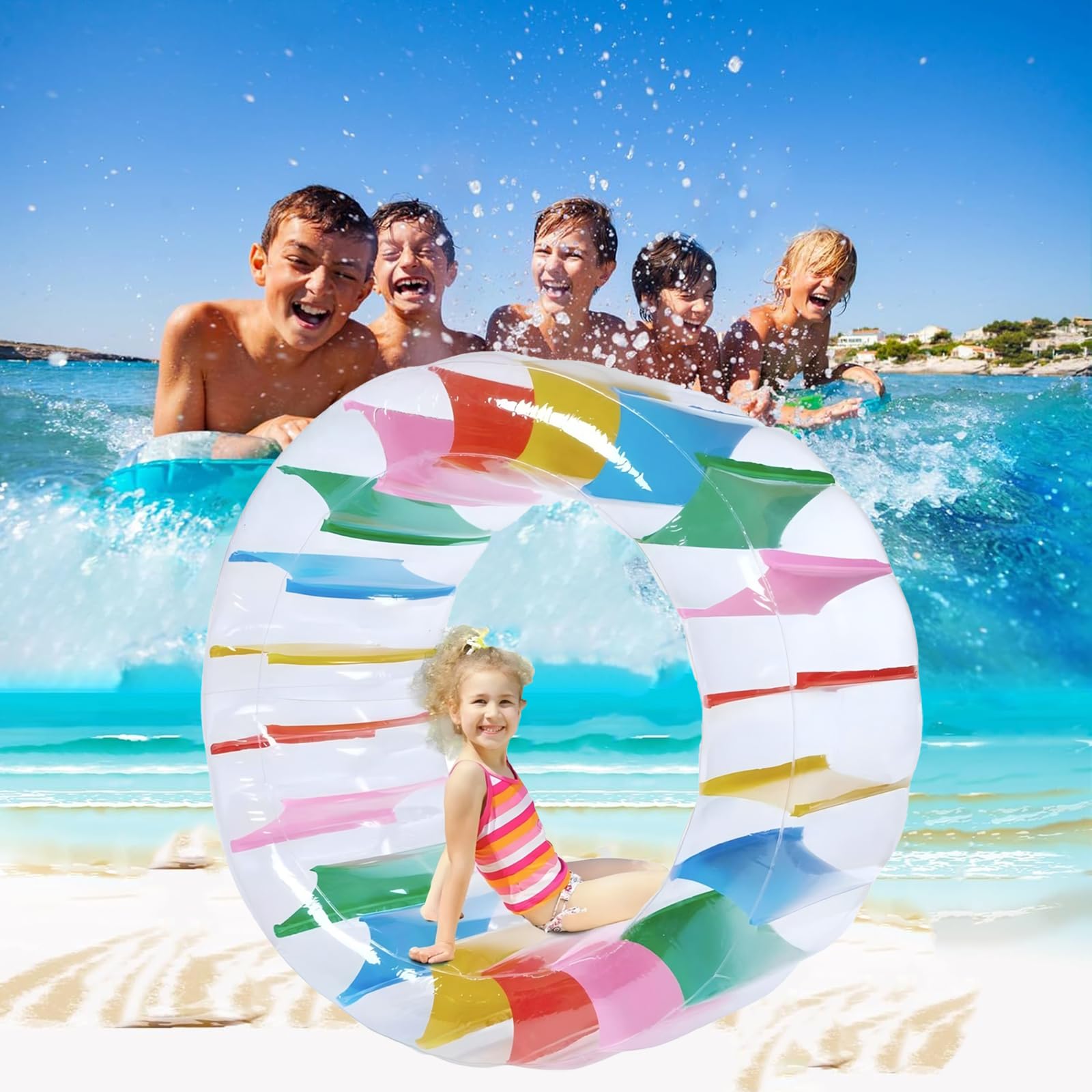 120CM Rueda Hinchable de Agua, Flotador Adulto para Piscina y Playa, Rodillo Inflable Gigante, Colchoneta Piscina, Barca Hinchable para Niños