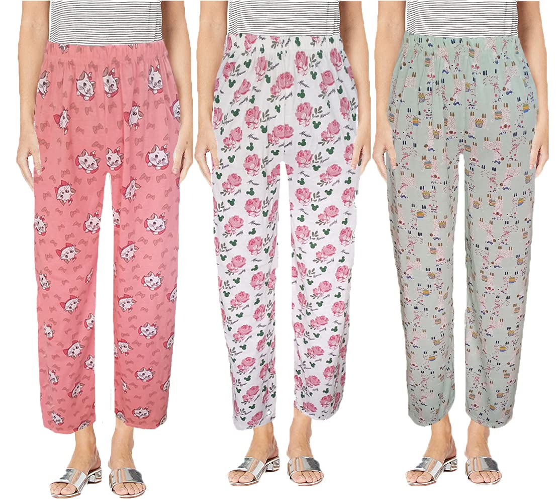 BRAND FLEX Women's Cotton Printed Pyjamas/Lower/Track Pant, Lounge Wear, Soft Cotton Night Wear Pajama Pant(Prints May Vary) - Combo Pack of 3