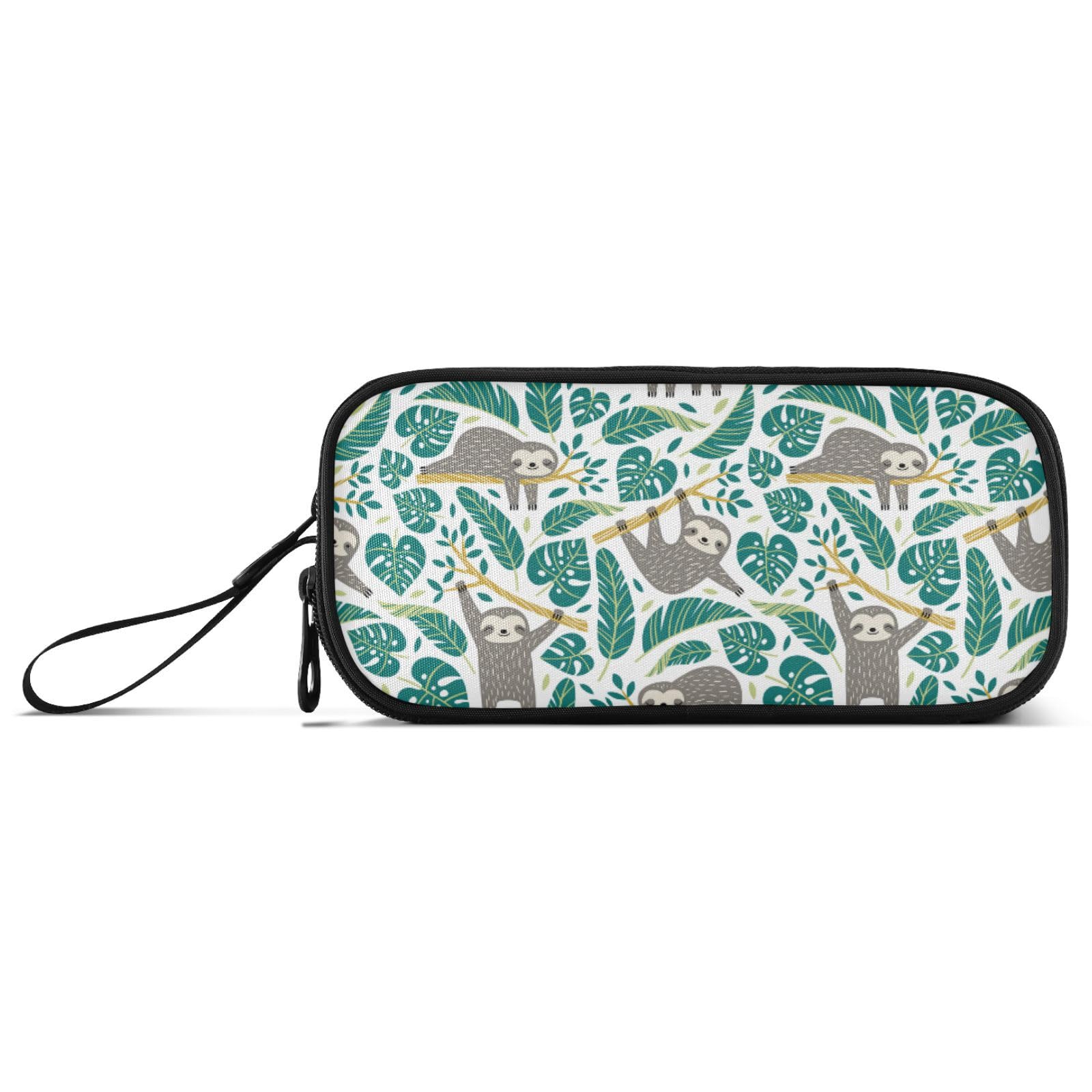 Large Pencil Case, Big Capacity Pencil Bag Pen Pouch Holder 3 Compartments, Cute Sloths Palm Leaves School Office Supplies Stationery Makeup Bag Storage Organizer for Students Girls Boys Women Men โ image 1