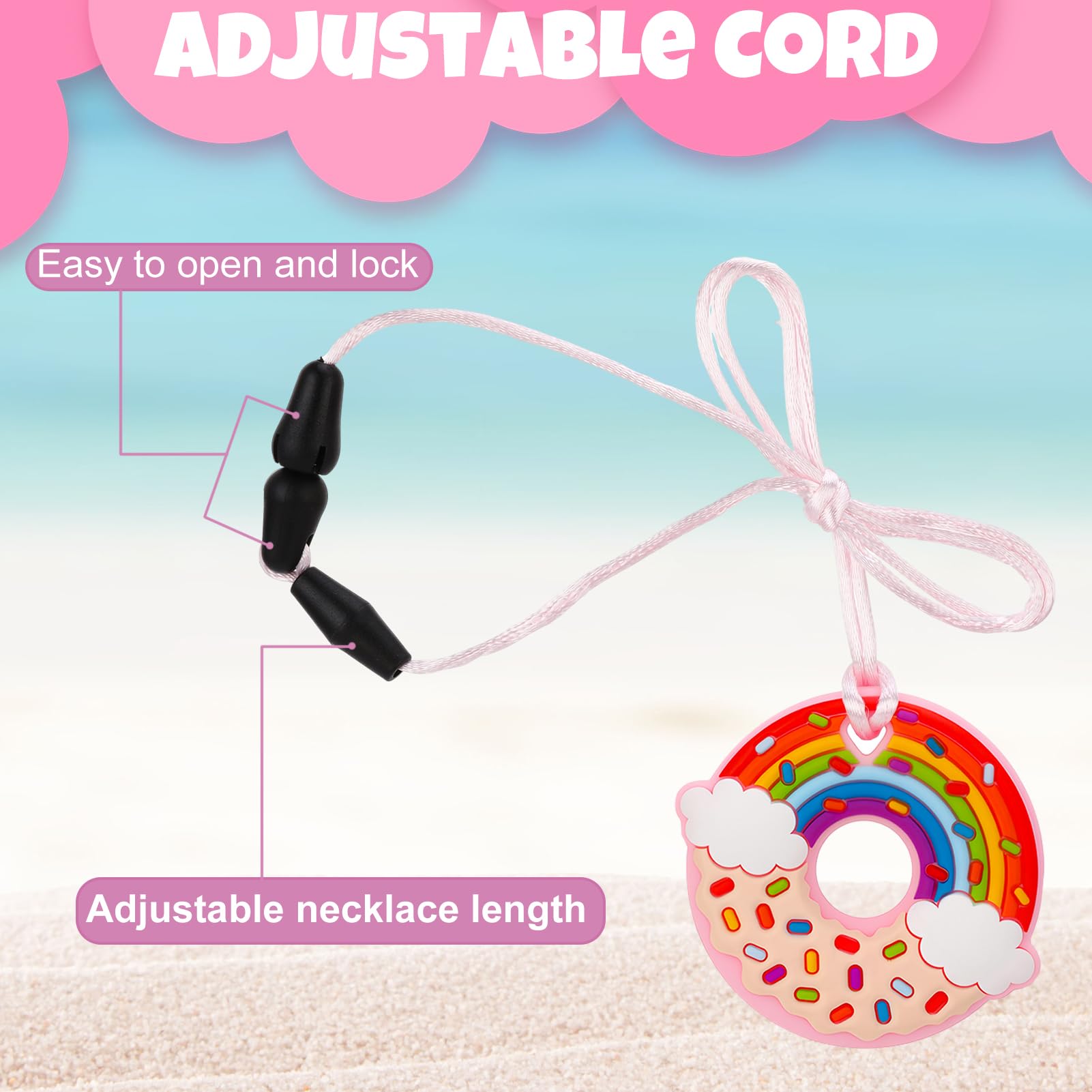 4 Pack Sensory Chew Necklaces,Silicone Oral Motor Chewy Toys for Kids Boys Girls Teething,Anxiety,Biting Needs,Includes Unicorn,Donut,Feather&Circle Pendants - Image 4