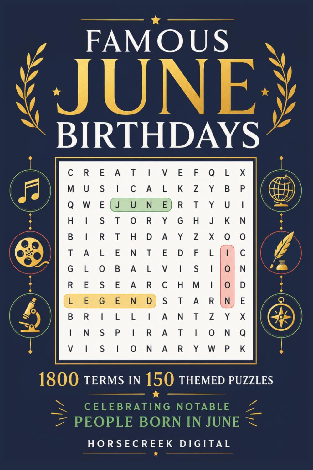Famous June Birthdays Word Searches: 1800 Terms in 150 Themed Puzzles Celebrating Notable People Born in June