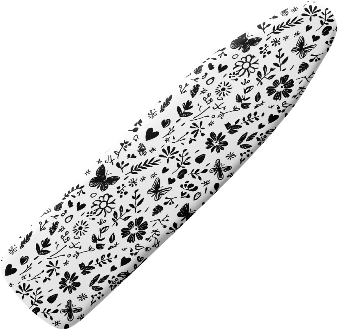 Ironing Board Cover 14x48 White Black Floral Iron Board Cover with Padding Heat Reflective,Scorch Resistant Thick Padding,Snug Fit Non-Slip Nose Pocket Fastener Straps Elastic Edges