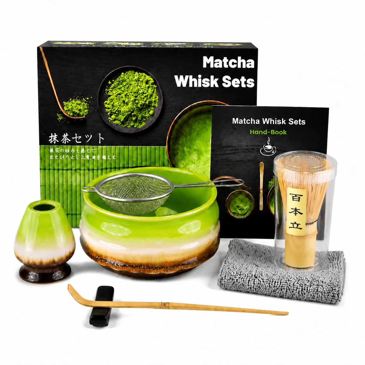 Muexoee 7 Pcs Matcha Set,Matcha Tea for Making Breakfast/Latte,Whisk Set and Bowl with All Accessories,Authentic Tea Ceremony,Kiln-Changed Green Bowl,Bamboo Stirrer — image 1