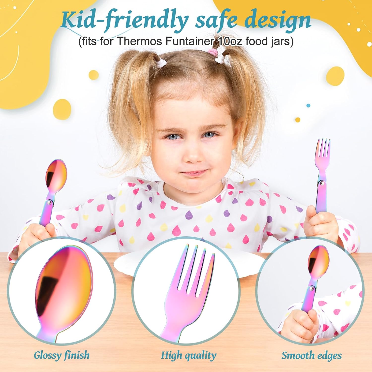 2pcs Folding Spoons & 2pcs Folding Forks for Thermos Funtainer 10oz Food Jar, Stainless Steel Portable Utensil Replacement, Metal Foldable Fork, Home Kitchen Travel Camping Part Accessories(Colored)