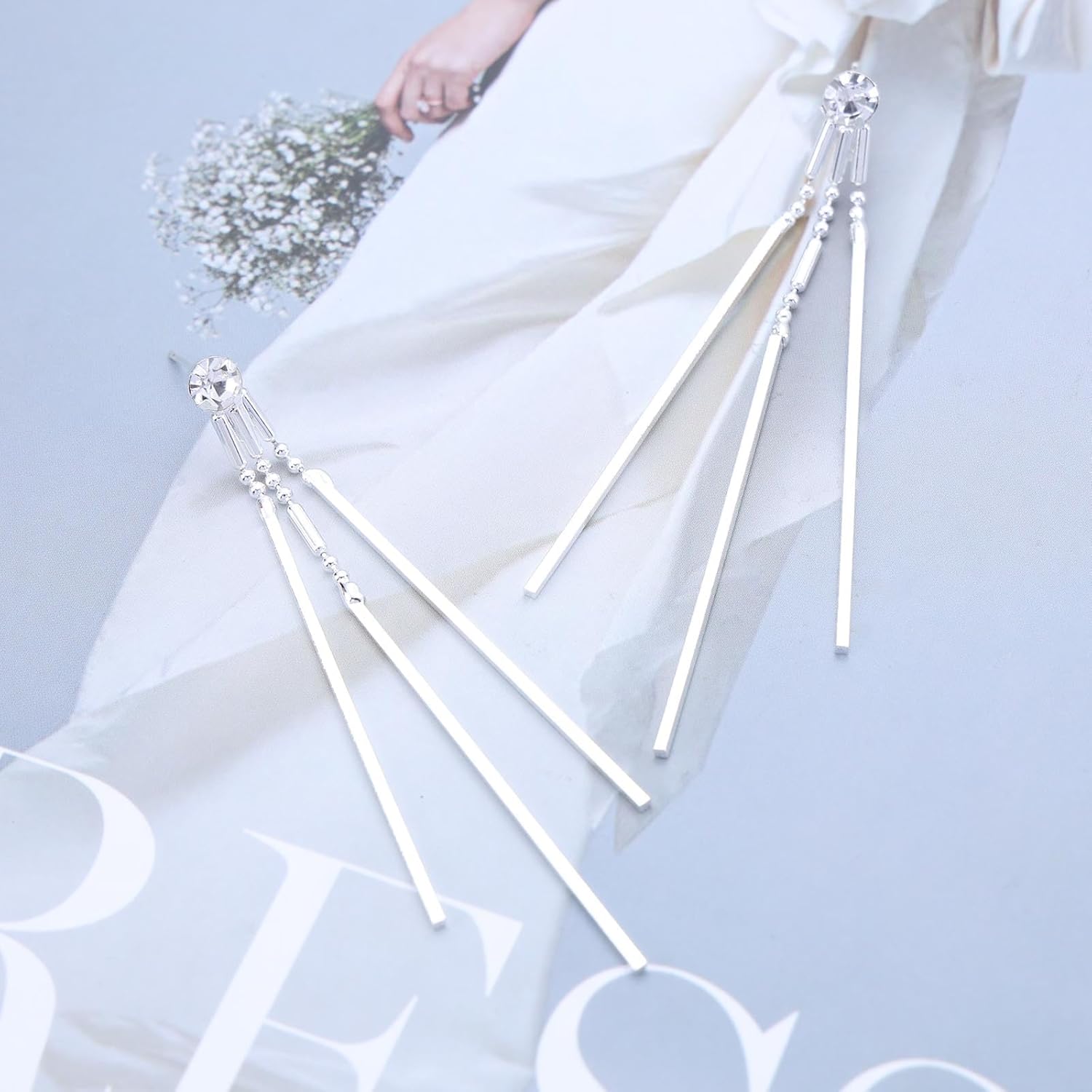 Boho Long Bar Drop Earrings Gold Metal Bar Dangle Earrings Vertical Bar Line Earrings Crystal Stud Earrings Minimalist Vertical Long Bar Earrings Jewelry for Women - Image 7