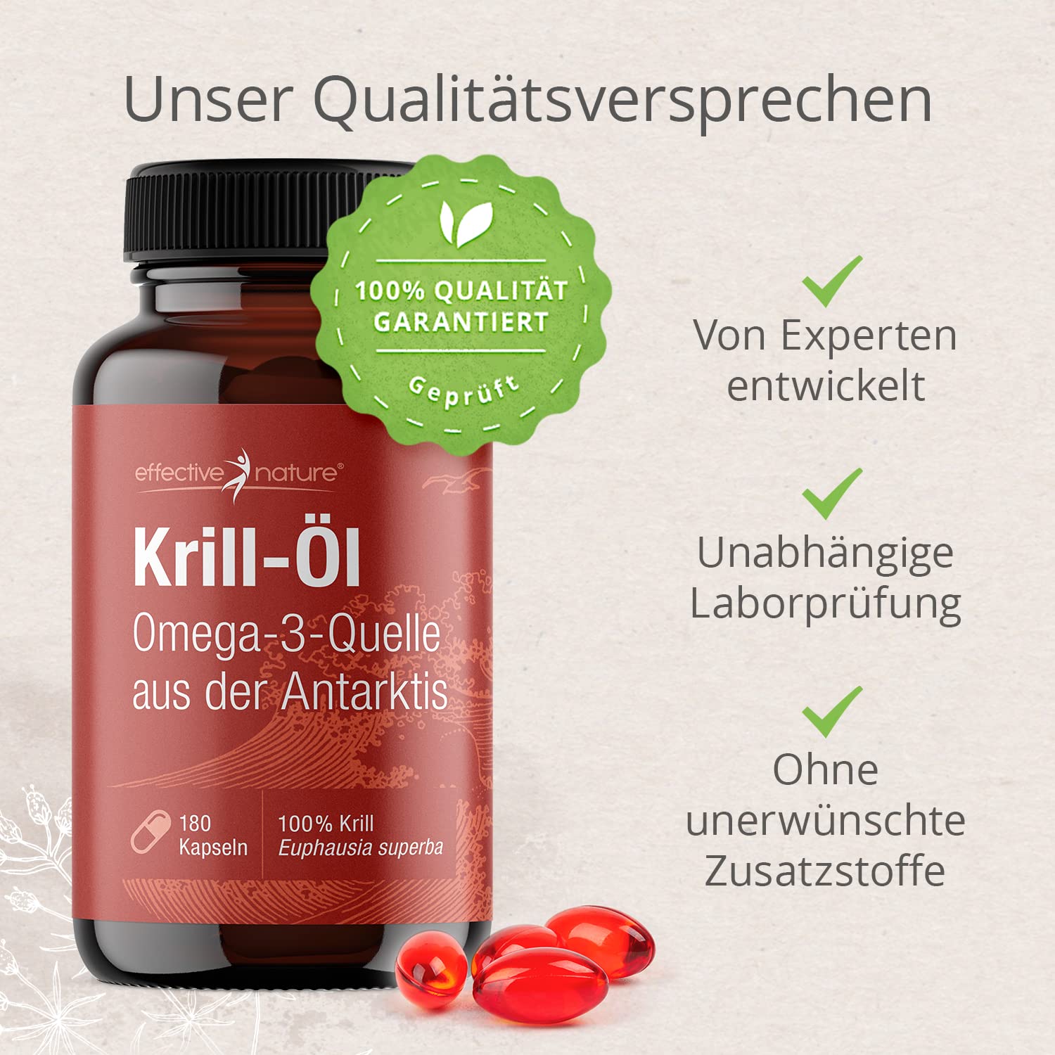 Krillöl Kapseln hochdosiert mit 1000 mg pro Tag - 180 Kapseln für 3 Monate - Wertvolle Omega-3-Quelle - Superba Krill Öl mit 100 mcg Astaxanthin