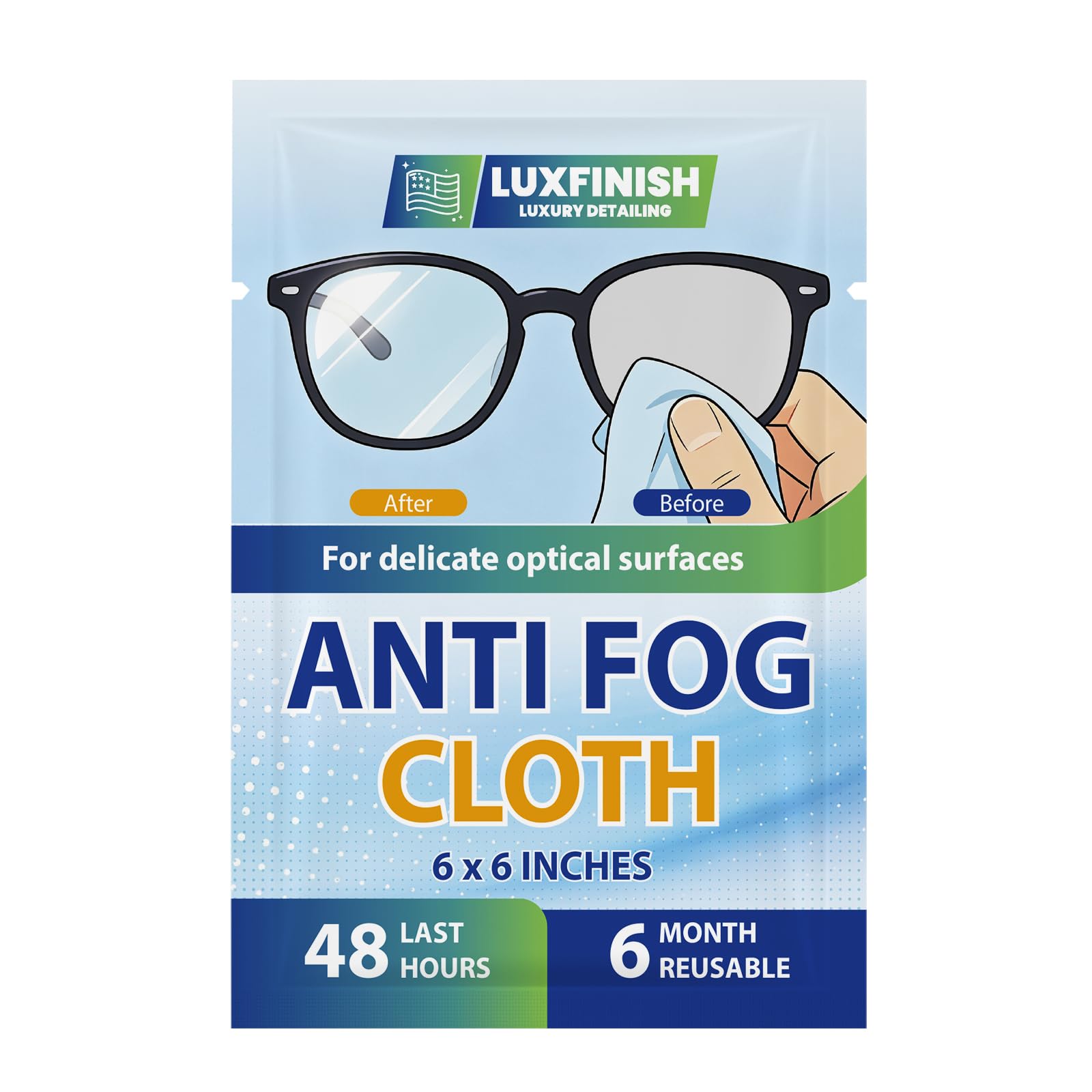 Anti Fog Cloth for Eyeglasses, Goggles, Camera Lenses, Motorcycle Helmet &amp; Ski Masks – Prevents Fog with Mask, Reusable Microfiber Cleaning Cloth, Safe for All Coated Lenses (1-Pack)