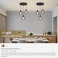 Vista 6 de 3-Light Pendant Light Fixtures, Farmhouse Hanging Pendant Lighting, Dining Room Chandelier, Industrial Kitchen Island Hanging Light Fixture, Black