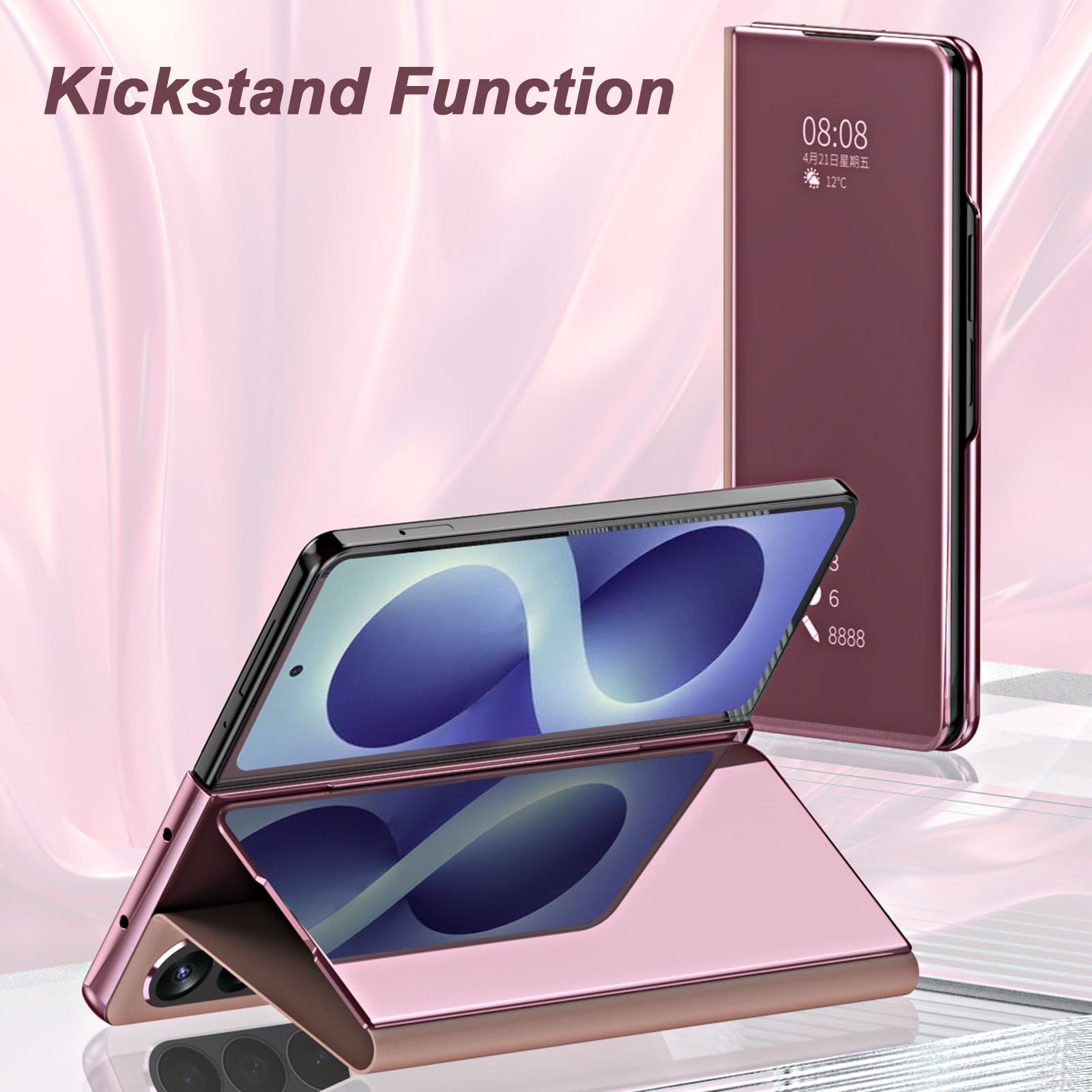 Ribaltabile Custodia per Samsung Galaxy Z Fold 8 Ultra, Chiaro Finestra | Chiusura Magnetica Placcatura Specchio Pelle Cover con Funzione Supporto Caso,Argento,Fold 8 Ultra