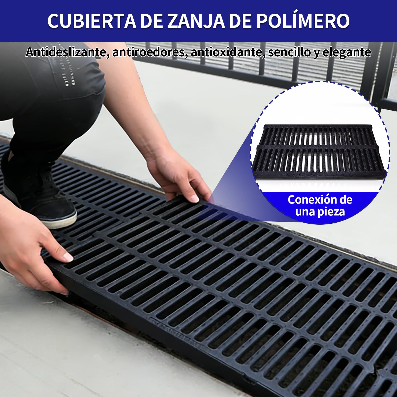 Rejilla Antideslizante para Canal de Desagüe | Superficie con Puntos de Agarre Seguro Incluso Mojada | Ideal para Bordes de Piscina, Duchas y Zonas de Paso