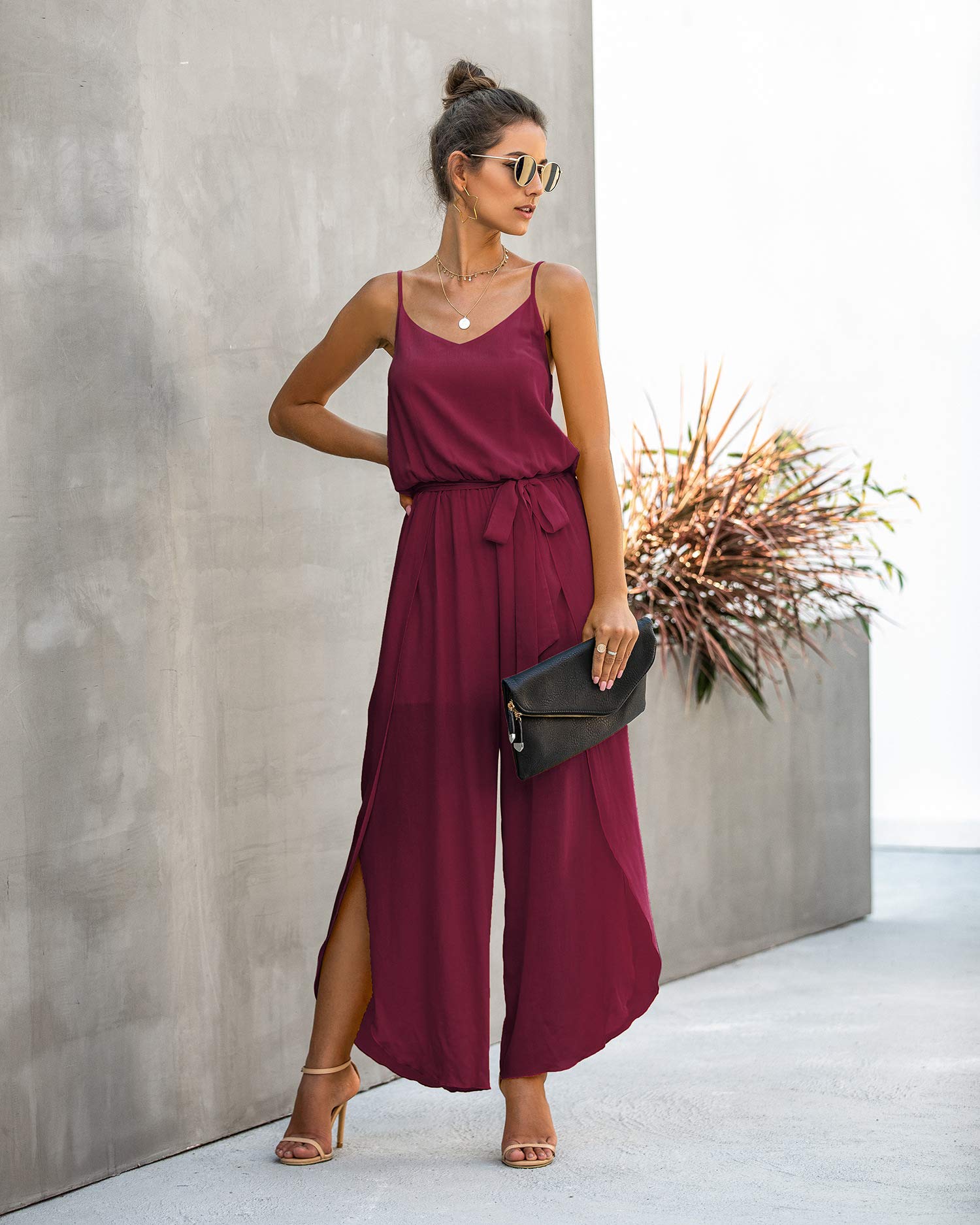 ASOMI Jumpsuit Damen Sommer Lang: Sexy Cocktail Elegant Mode Gürtel Overall Hochzeit Hawaii Urlaub Strand V-Ausschnitt Hosenanzug Business Baggy Festlich Spaghettiträger Outfit