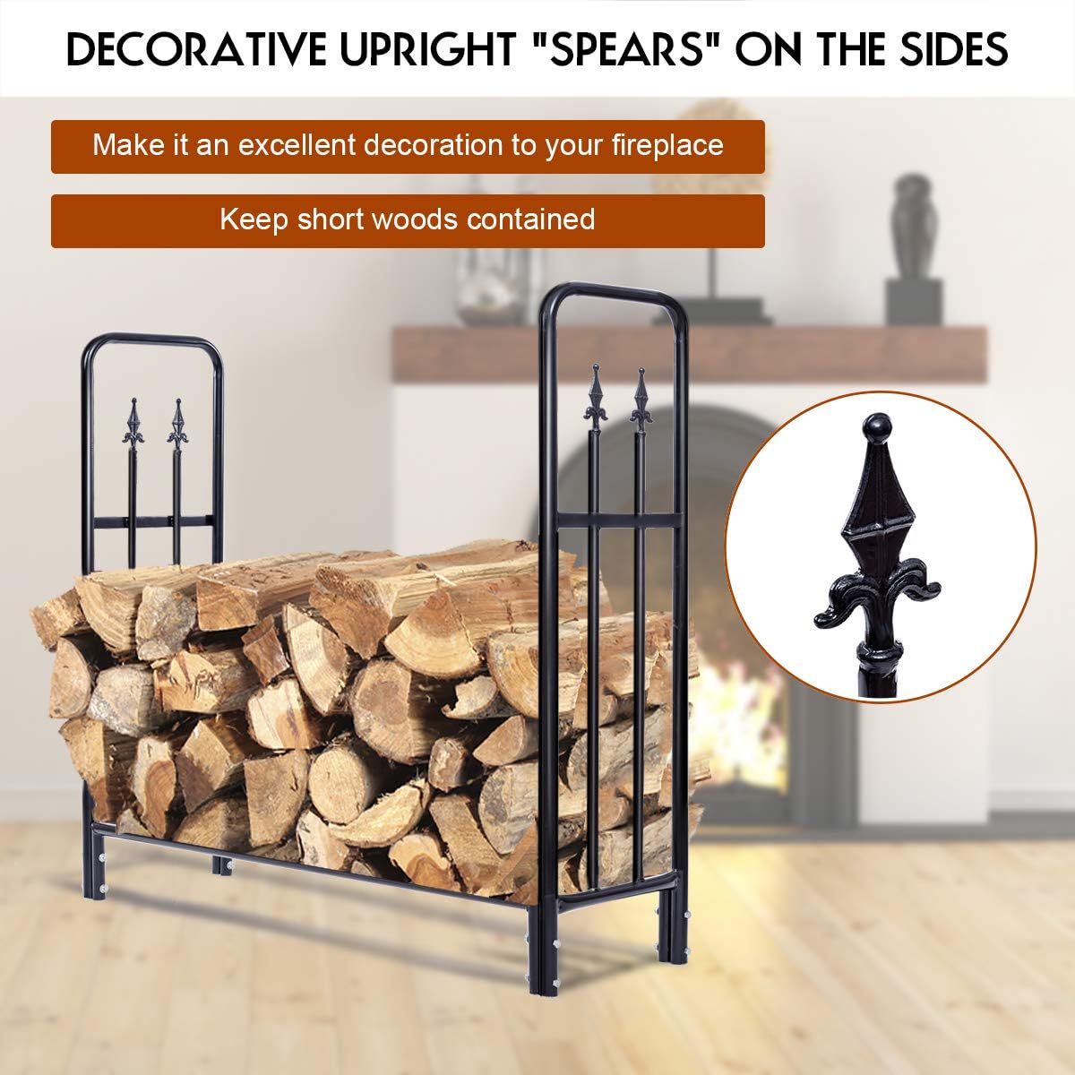 IRONMAX 4FT Firewood Rack, Heavy Duty Steel Fireplace Wood Storage Stand, Indoor/Outdoor Fire Log Stacker Holder for Stove Fire Pit Fireplace (47 Inch)
