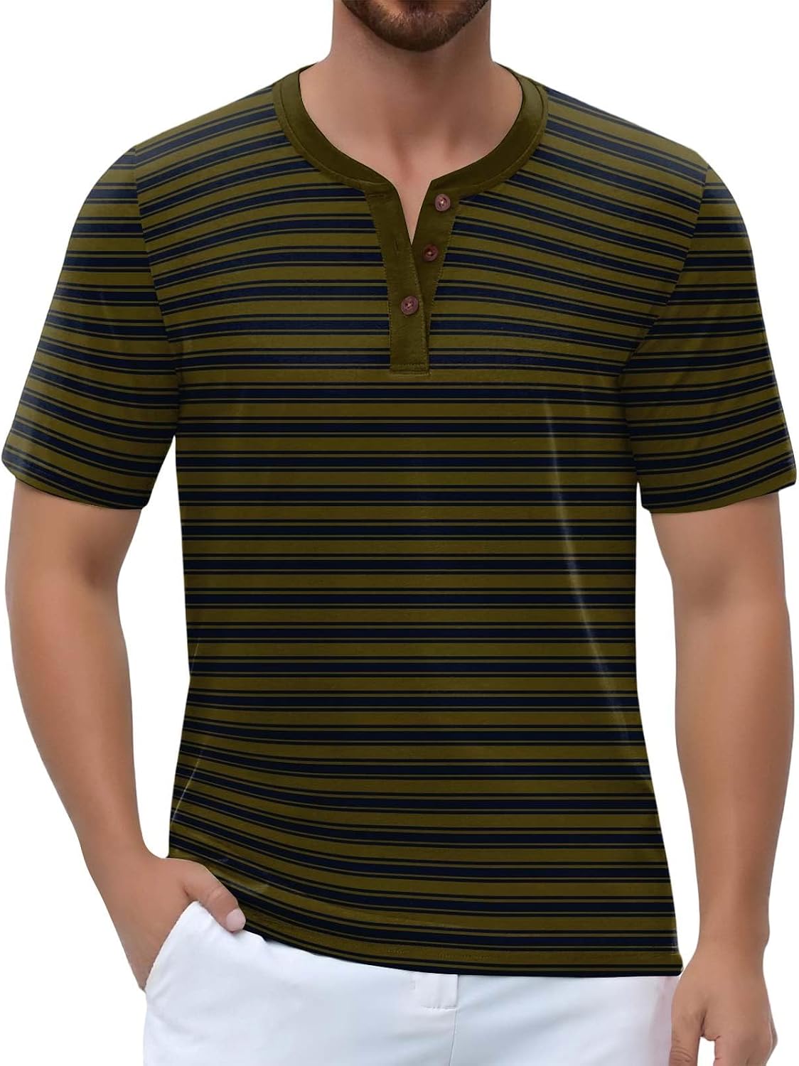 WENKOMG1 Men's Beach Henley Shirts Short Sleeve Casual Summer Button Tee Tops Stylish, S-2XL