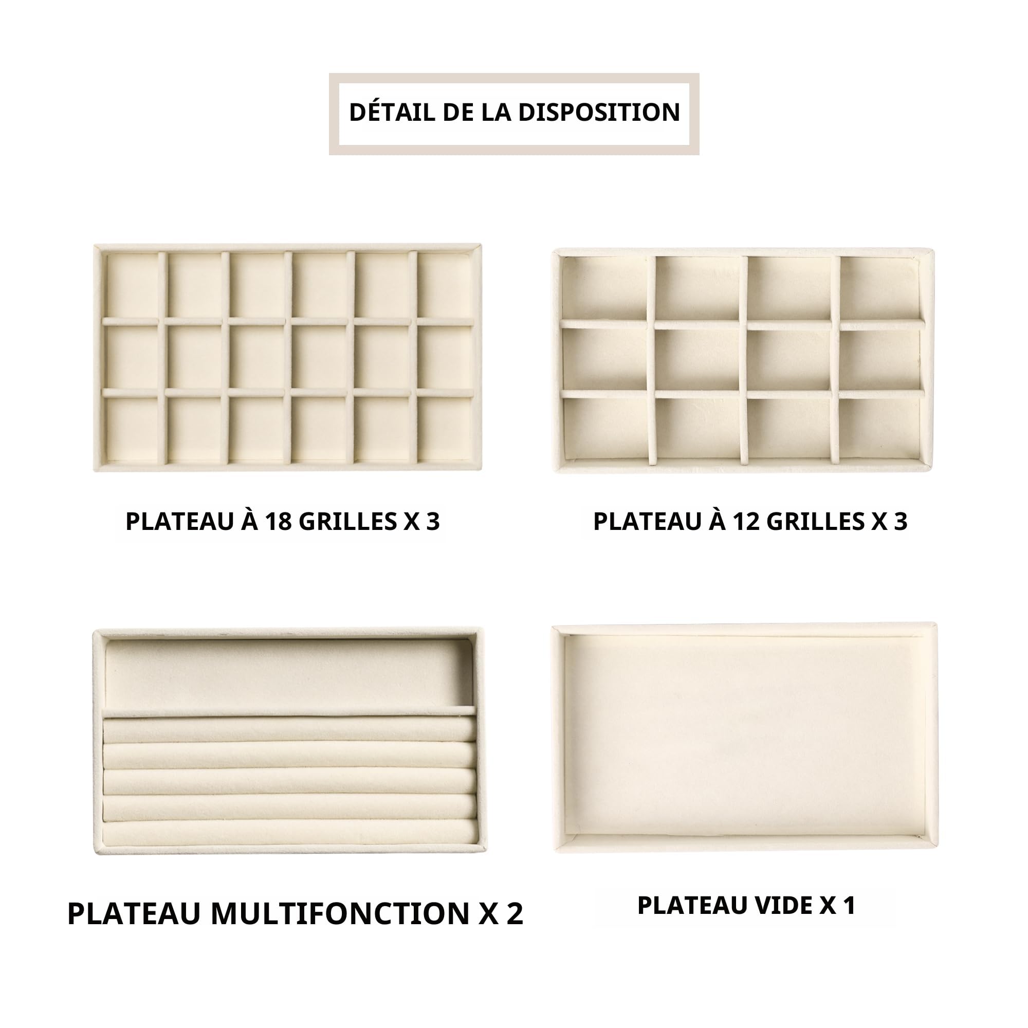 Frebeauty Lot de 9 plateaux de rangement de bijoux empilables en velours, inserts de tiroirs et boucles d'oreilles pour femmes et filles, présentoir de bijoux pour bagues, colliers et clous d'oreilles